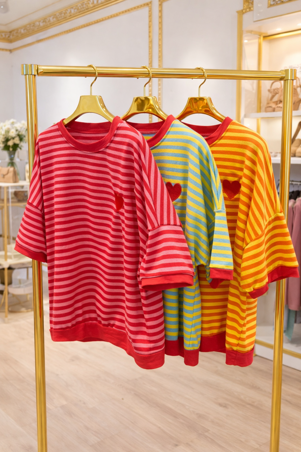 SALE ALEX STRIPED HEART RELAXED T SHIRT ORANGE & RED