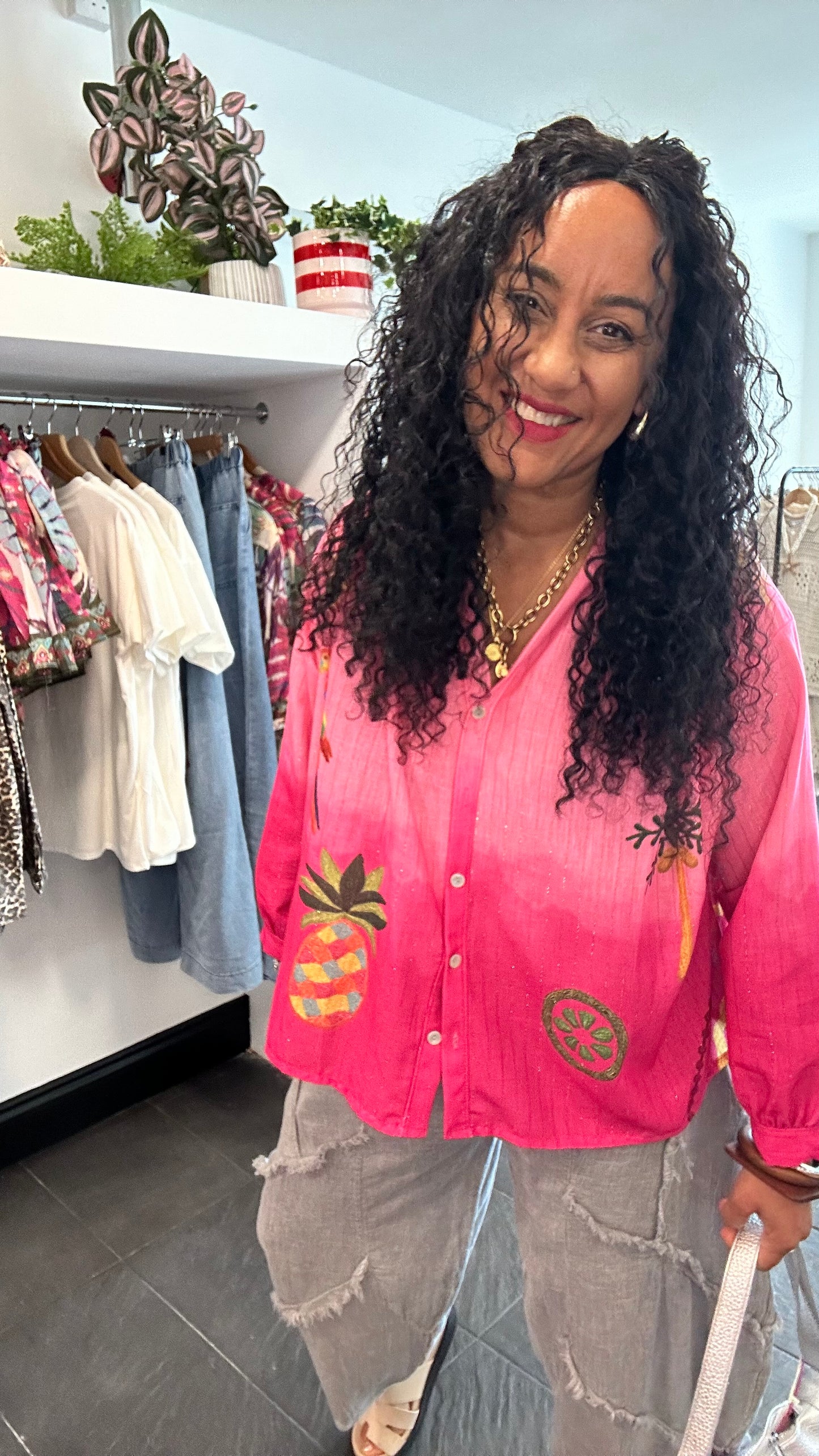 SALE FUN & FRUITY 🍍 TROPICAL BLOUSE FUSCIA