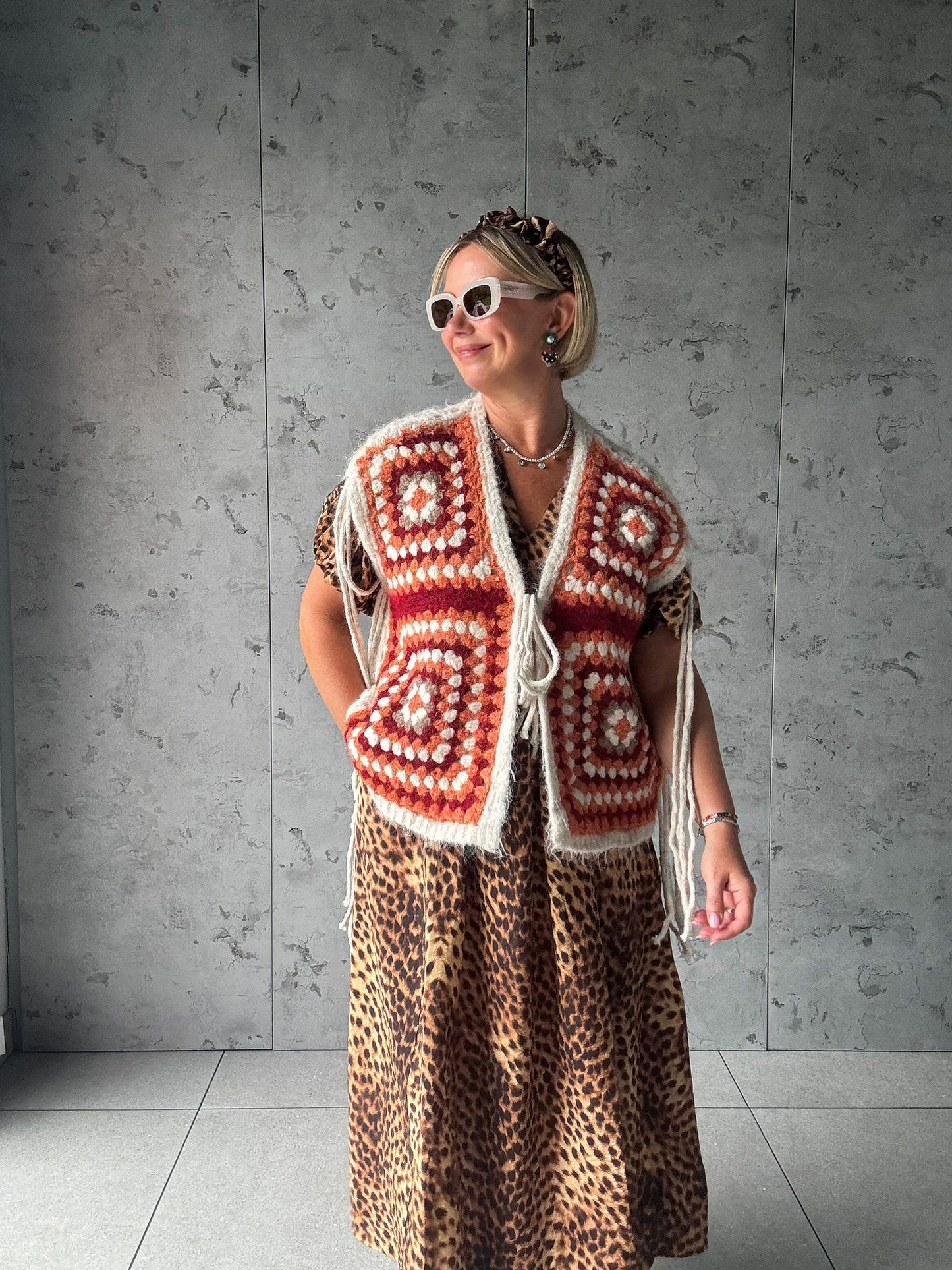 NAVAJO TASSEL OVERSIZED WAISTCOAT CREAM & TERRACOTTA *New