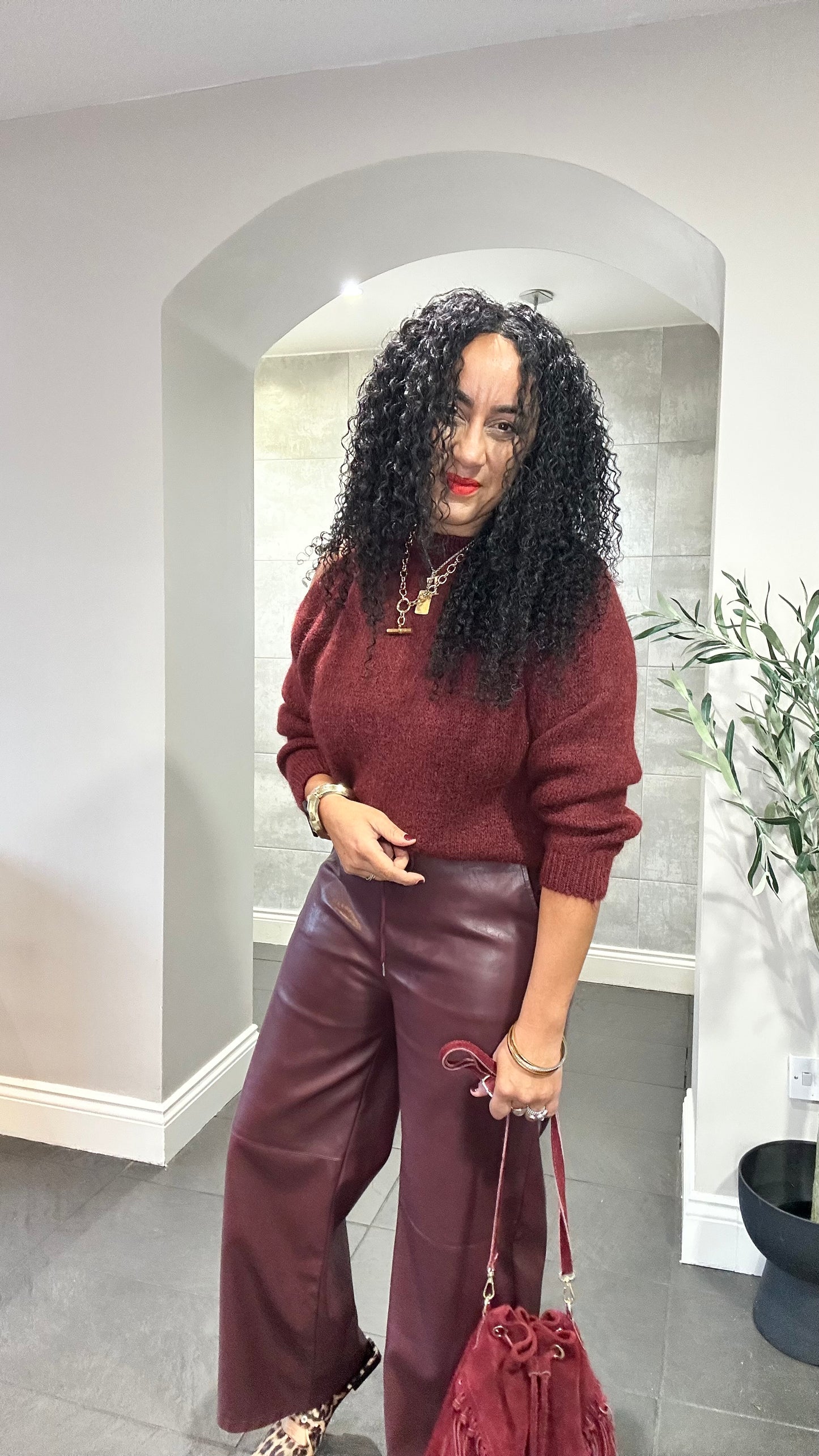 SALE EMMA LUXURY COLD SHOULDER KNITWEAR BURGUNDY