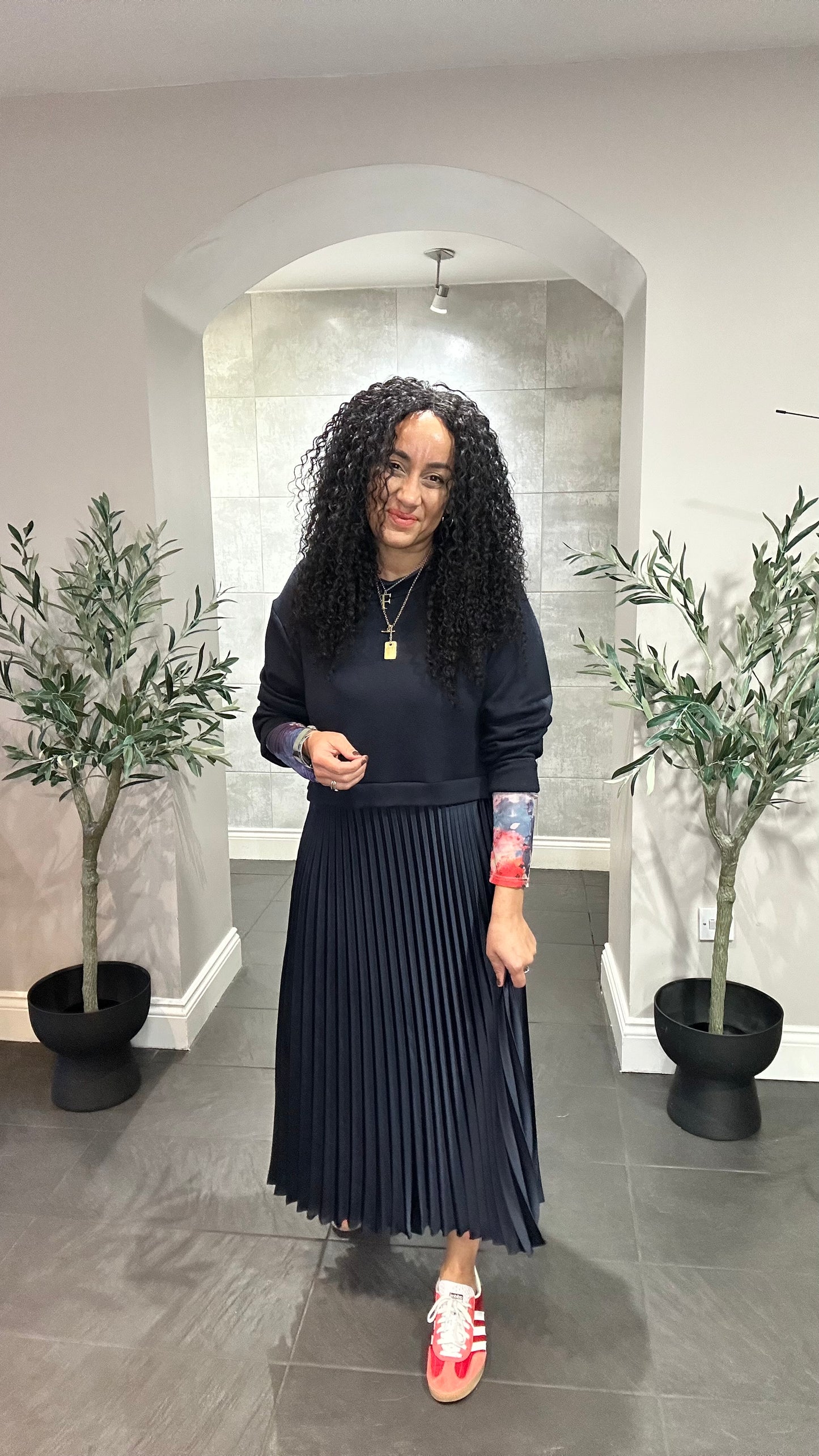 SALE BETH SATIN PLEATED MAXI DRESS NAVY