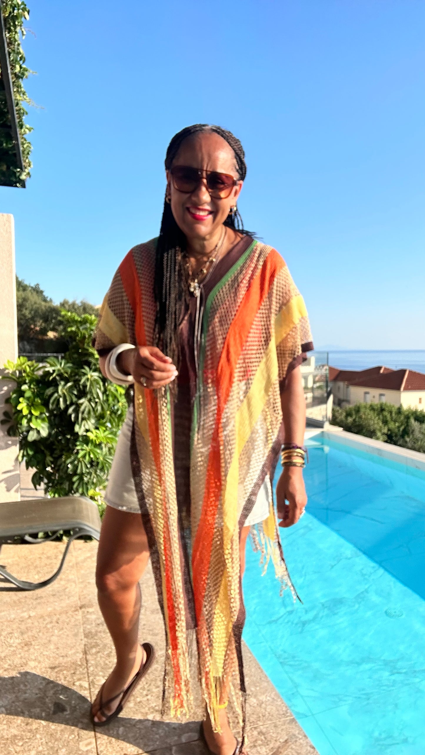 BOHO MESH COVER UP ORANGE YELLOW & BROWN *New