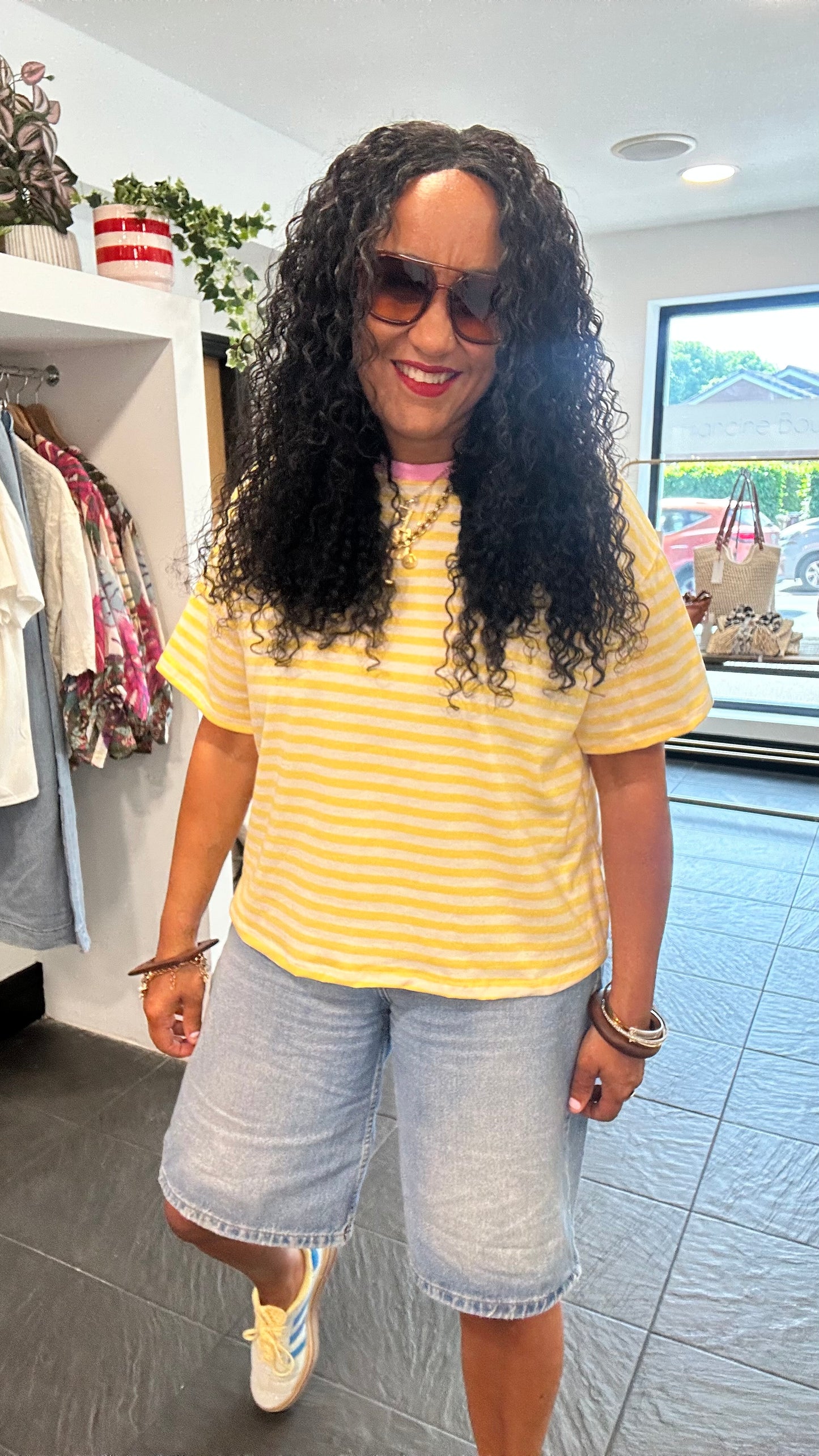 PRE ORDER - CANDY T SHIRT YELLOW PINK TRIM *New
