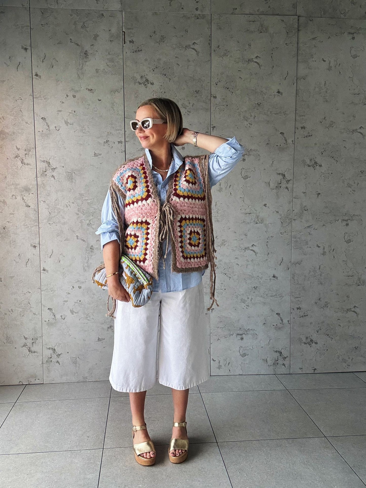 NAVAJO TASSEL OVERSIZED WAISTCOAT TAUPE & BLUSH *New