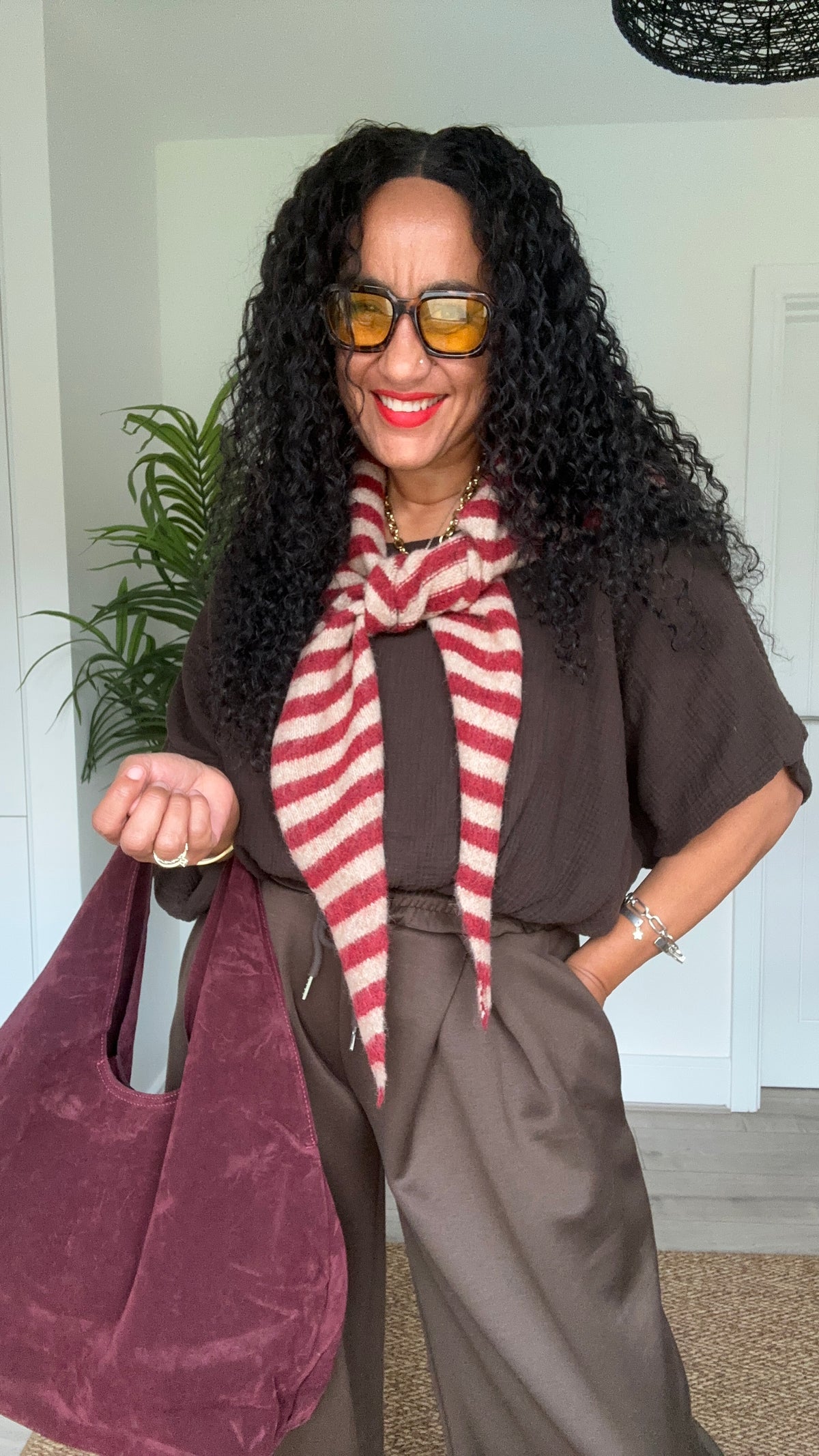 OJAY BUBBLE HEM CHEESECLOTH TOP BROWN BUY 1, GET 1 HALF PRICE 💗 CODE OJAY50