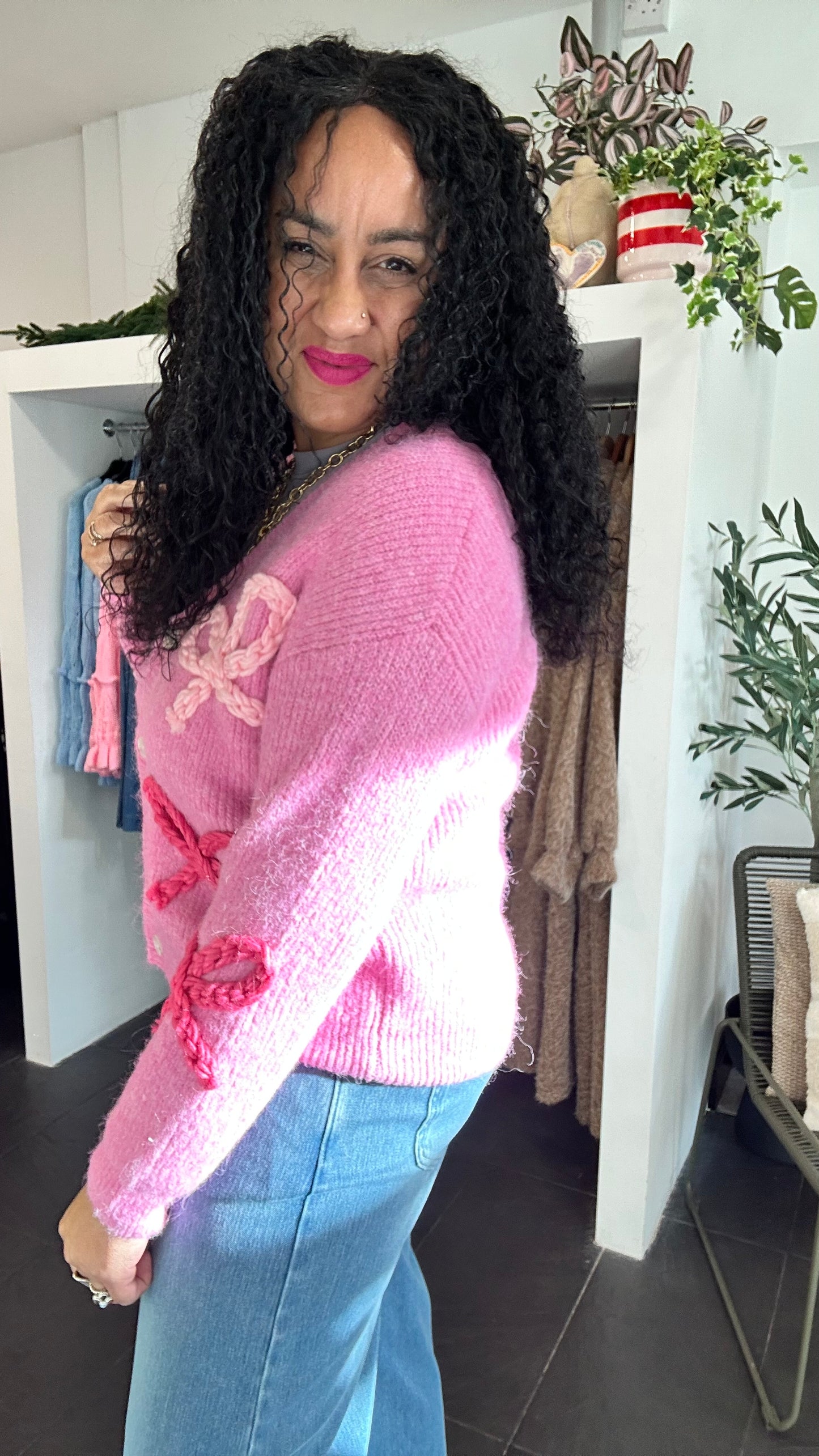 KESHA 3D RIBBON BOW CARDIGAN PINK *New