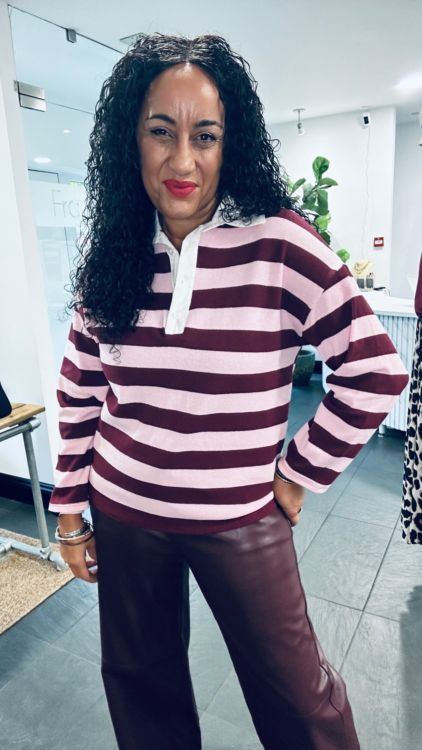 STRIPED RUGBY SHIRT BURGUNDY & PINK 🍇🩷 *New