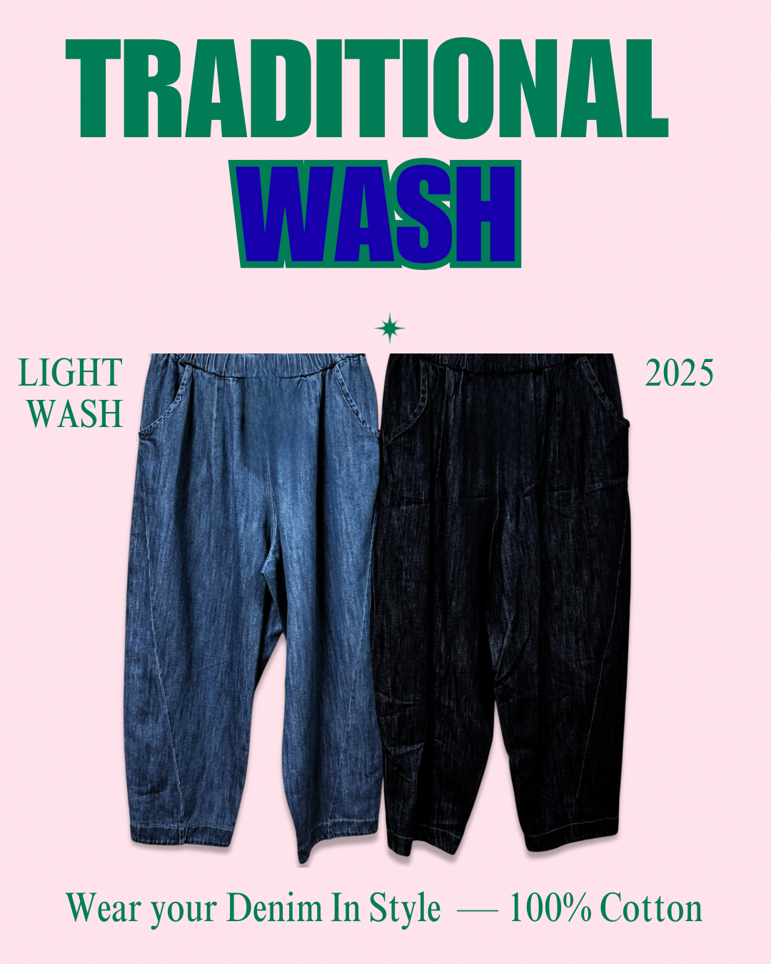 BARREL LEG TRADITIONAL WASH DENIM JOGGERS *New