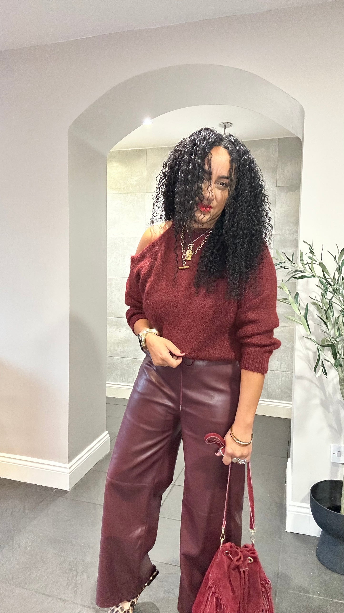 SALE EMMA LUXURY COLD SHOULDER KNITWEAR BURGUNDY