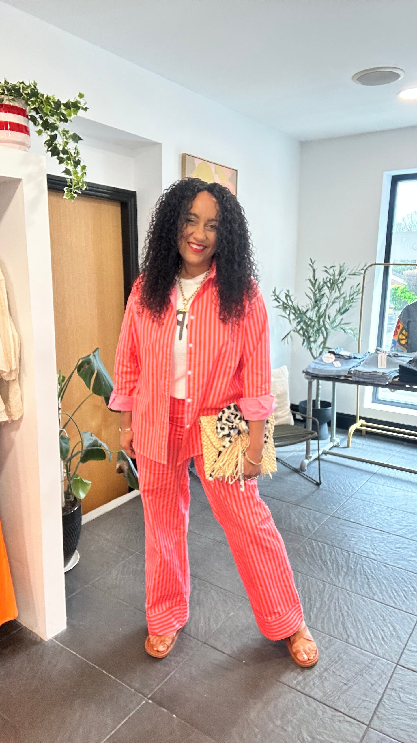 SALE ANGELICA BOLD & BRIGHT TROUSERS ORANGE & PINK - PART OF A COORD