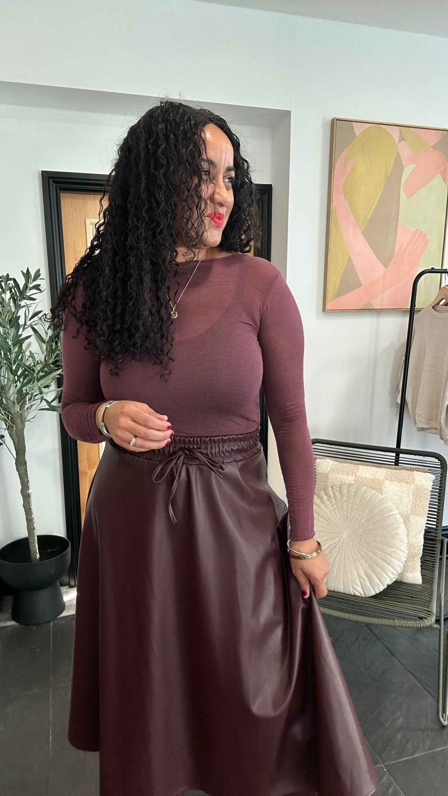 CANDICE CASHMERE BLEND LONG SLEEVED TOP BURGUNDY *New