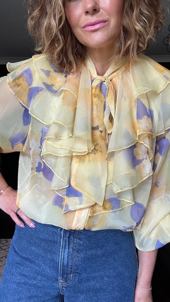 SALE DUBAI PUSSY BOW BLOUSE YELLOW