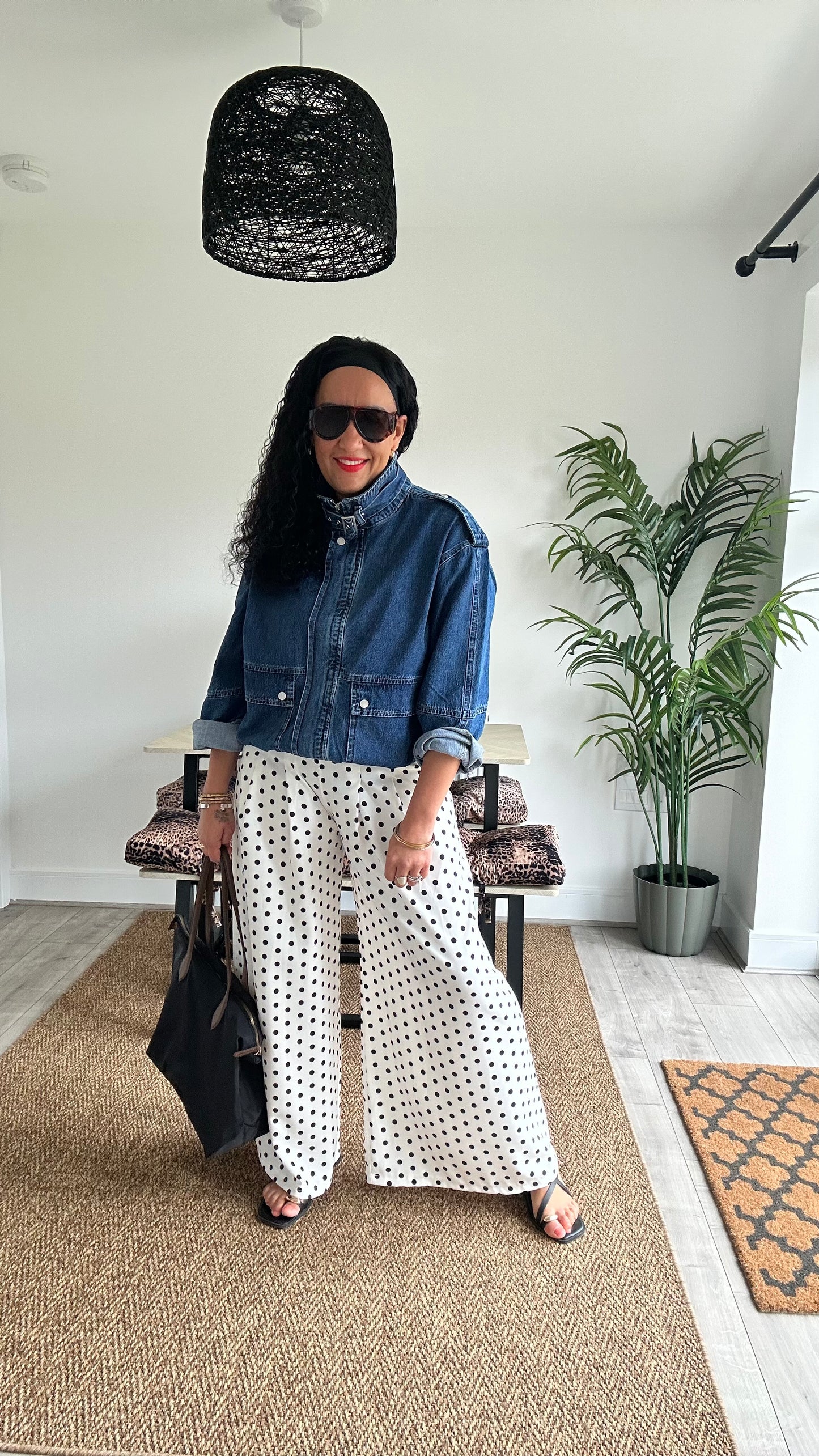 POLKA DOT TAILORED TROUSERS WHITE NAVY POLKA DOT *New