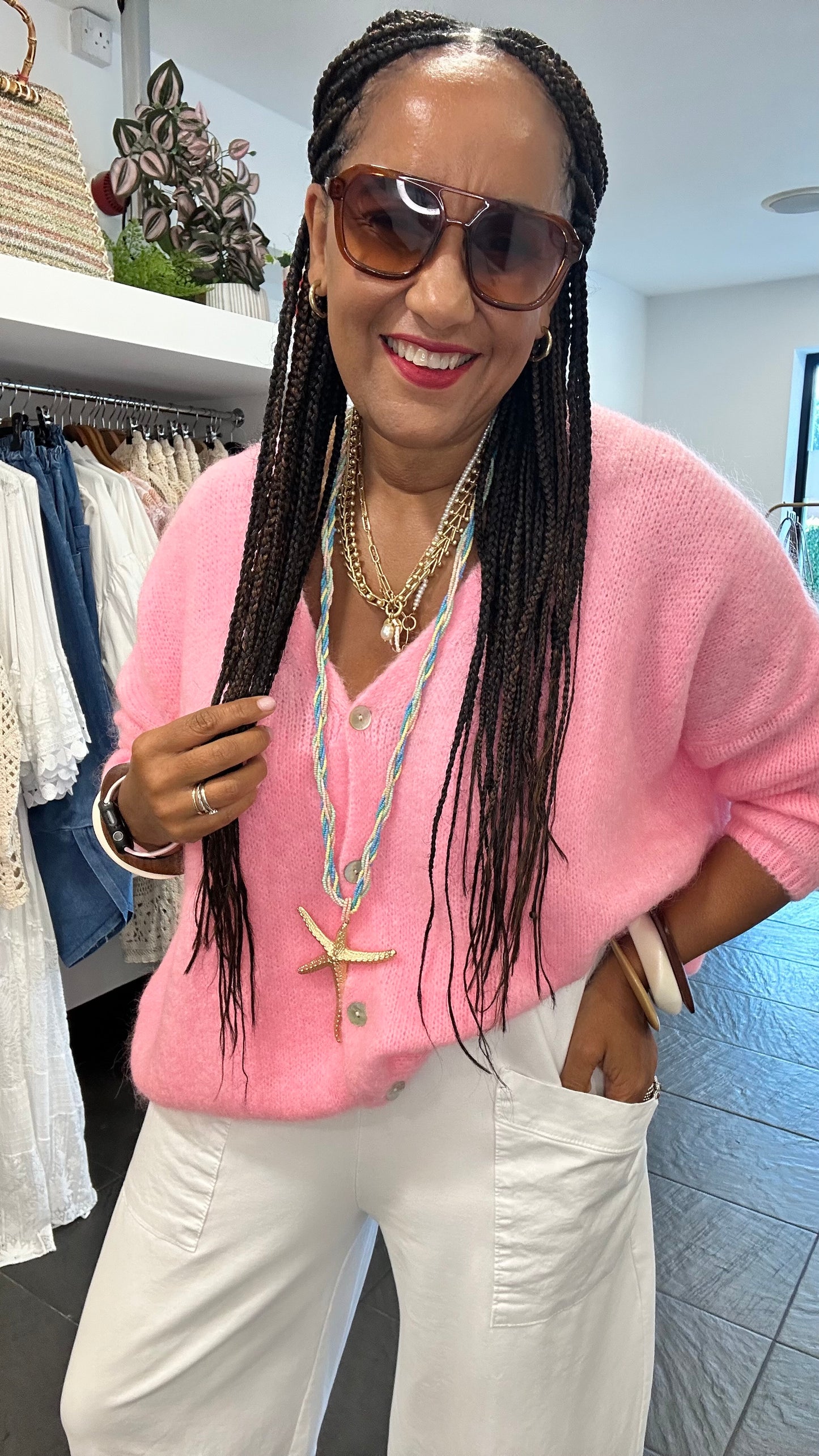 SHAKIRA SLOUCHY V NECK CARDIGAN PINK *New