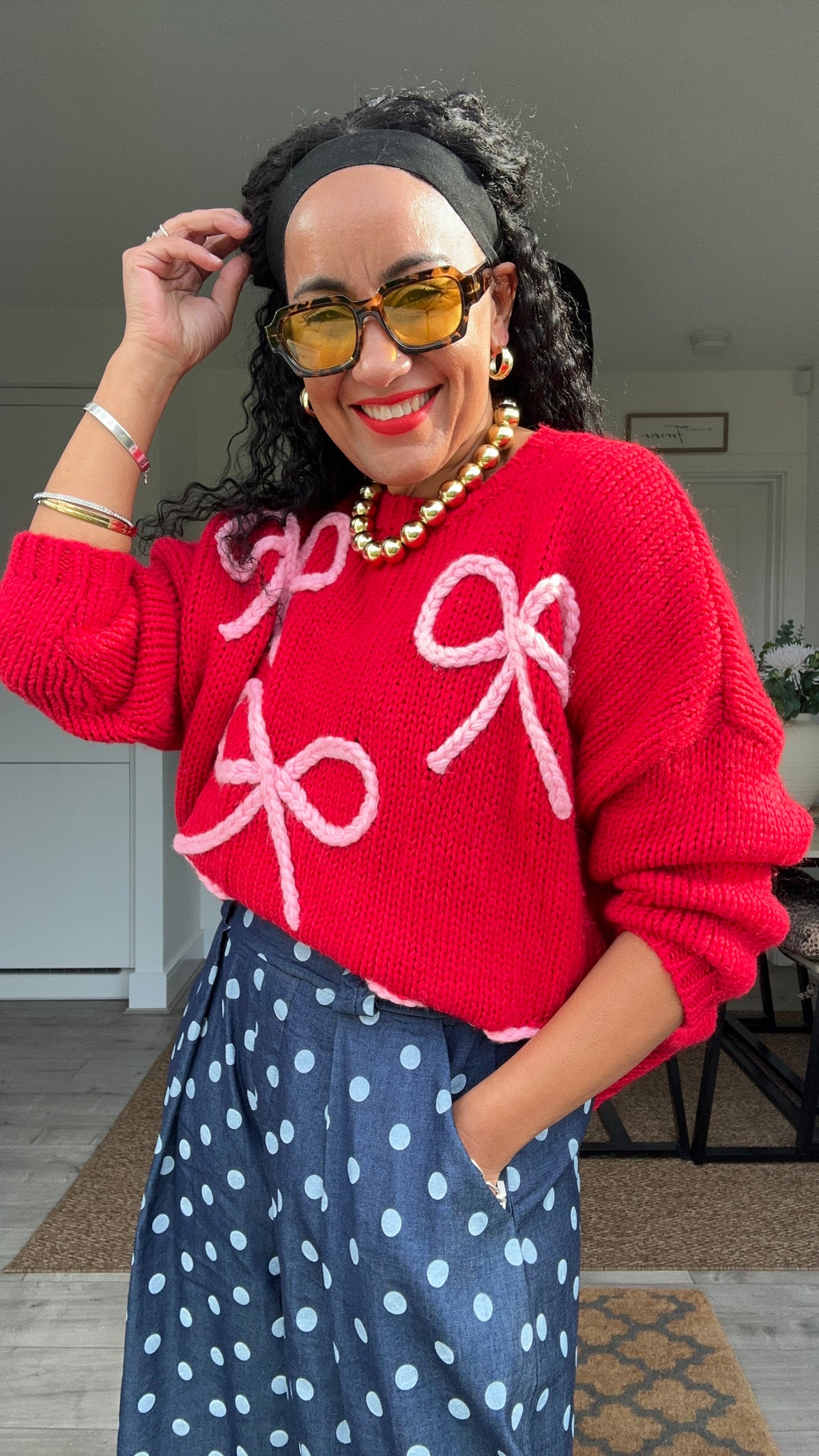 ALEX RIBBON BOW 🎀 OVERSIZED JUMPER CHERRY RED & PINK BOWS