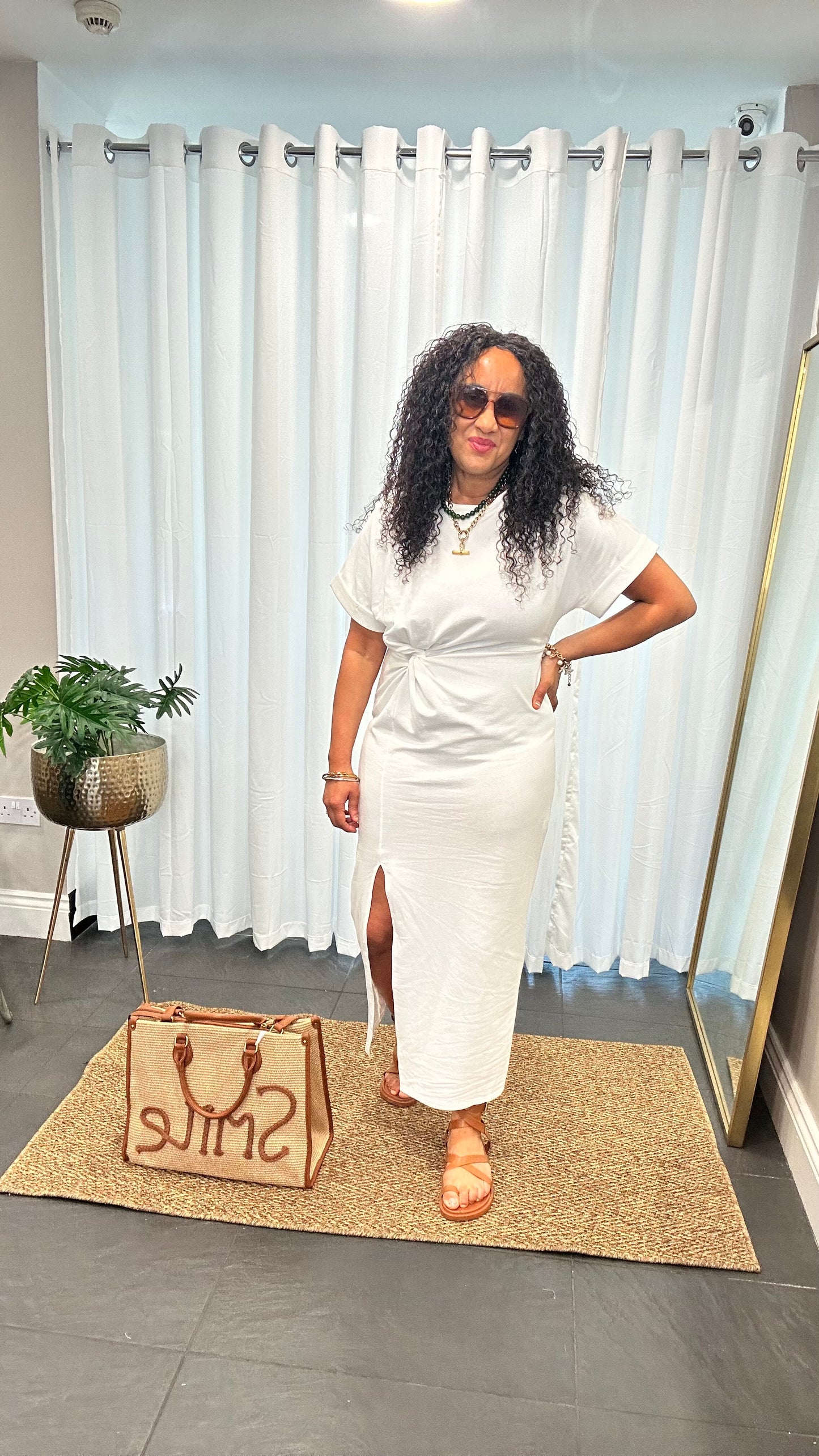 SALE SHELLY COTTON MAXI DRESS WITH SIDE KNOT WHITE