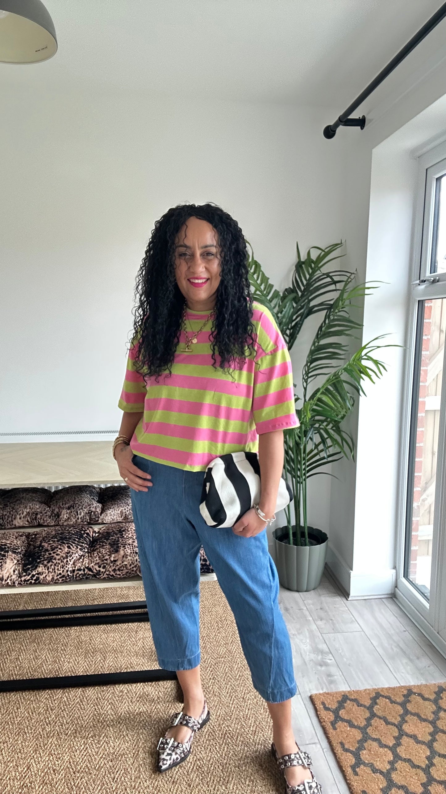 BOLD STRIPE RELAXED
STRIPE T SHIRT PINK & LIME *New