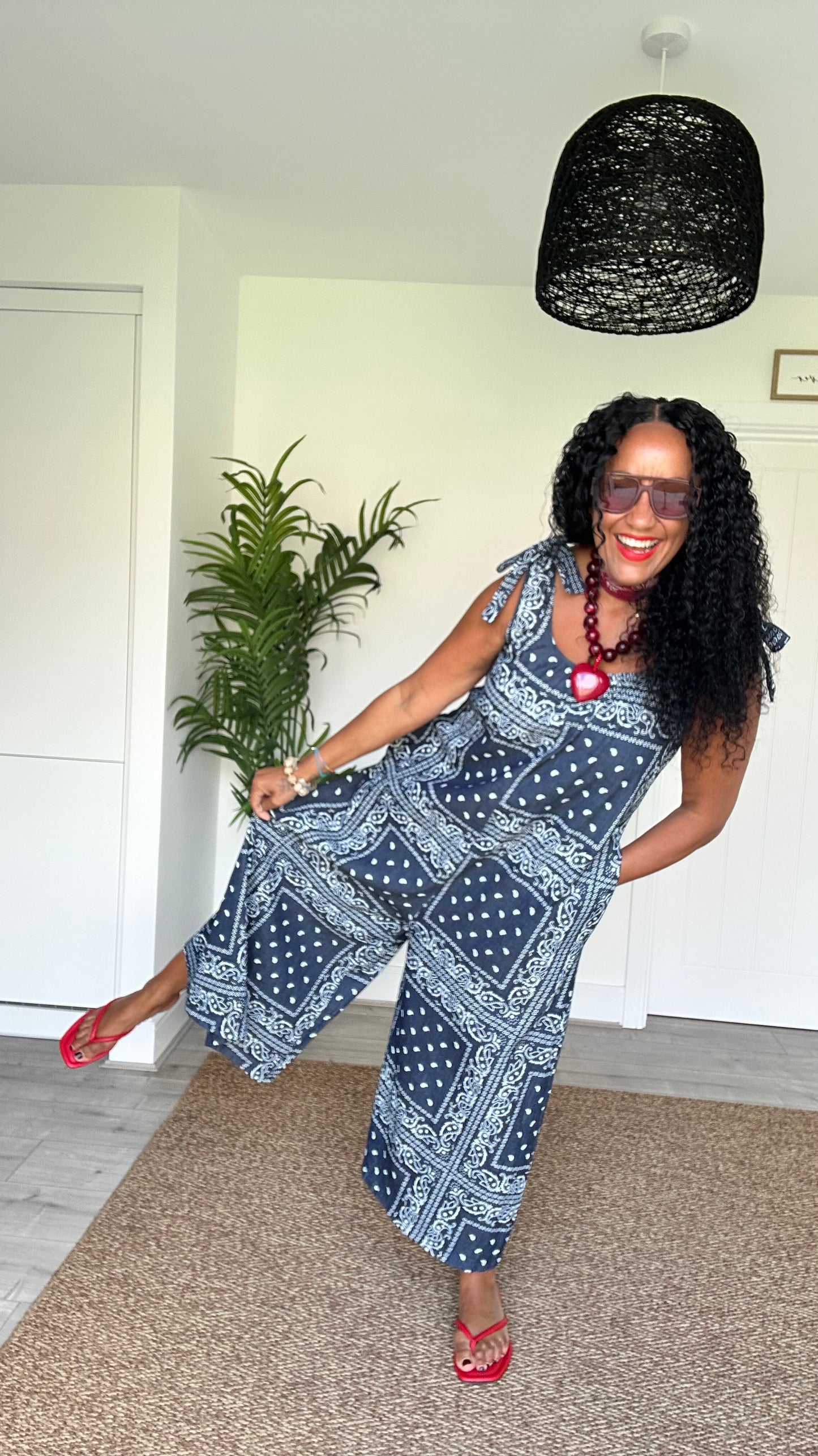 RACHEL BANDANNA NAVY JUMPSUIT *New