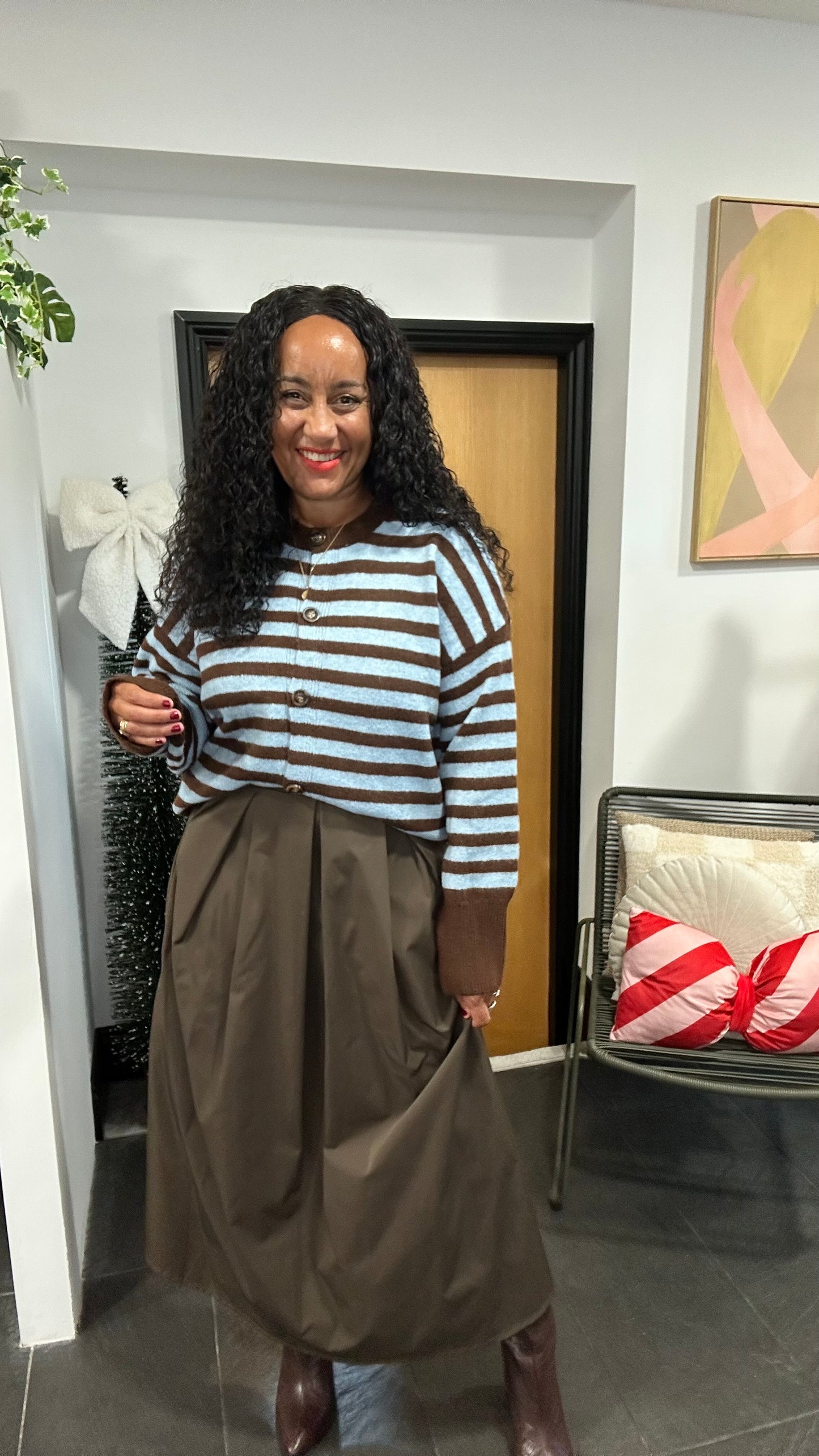 OWEN STRIPED CARDIGAN BLUE & BROWN *New