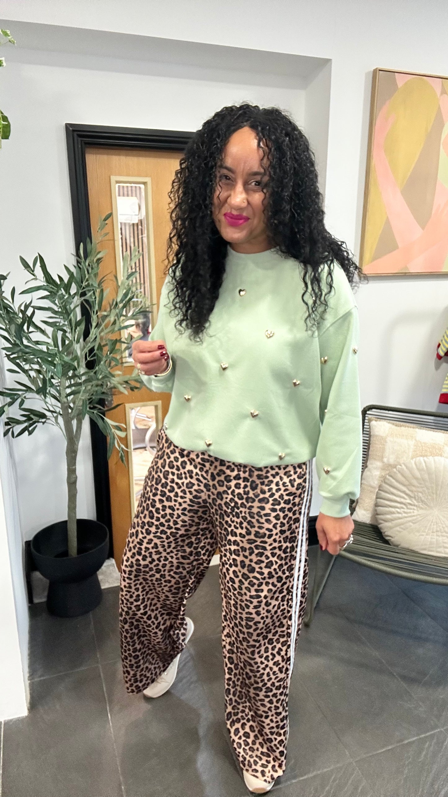 LUXE LEOPARD TRACK PANTS WHITE STRIPE *New