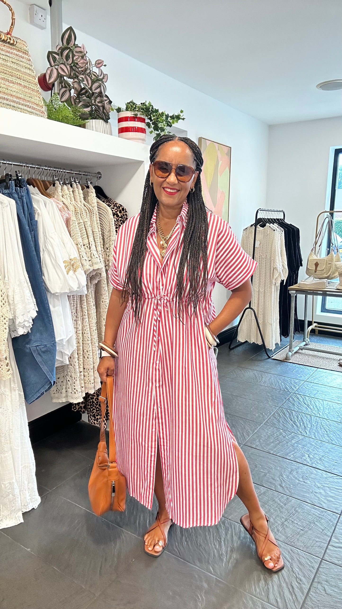 SALONE SHIRT DRESS RED & WHITE *New