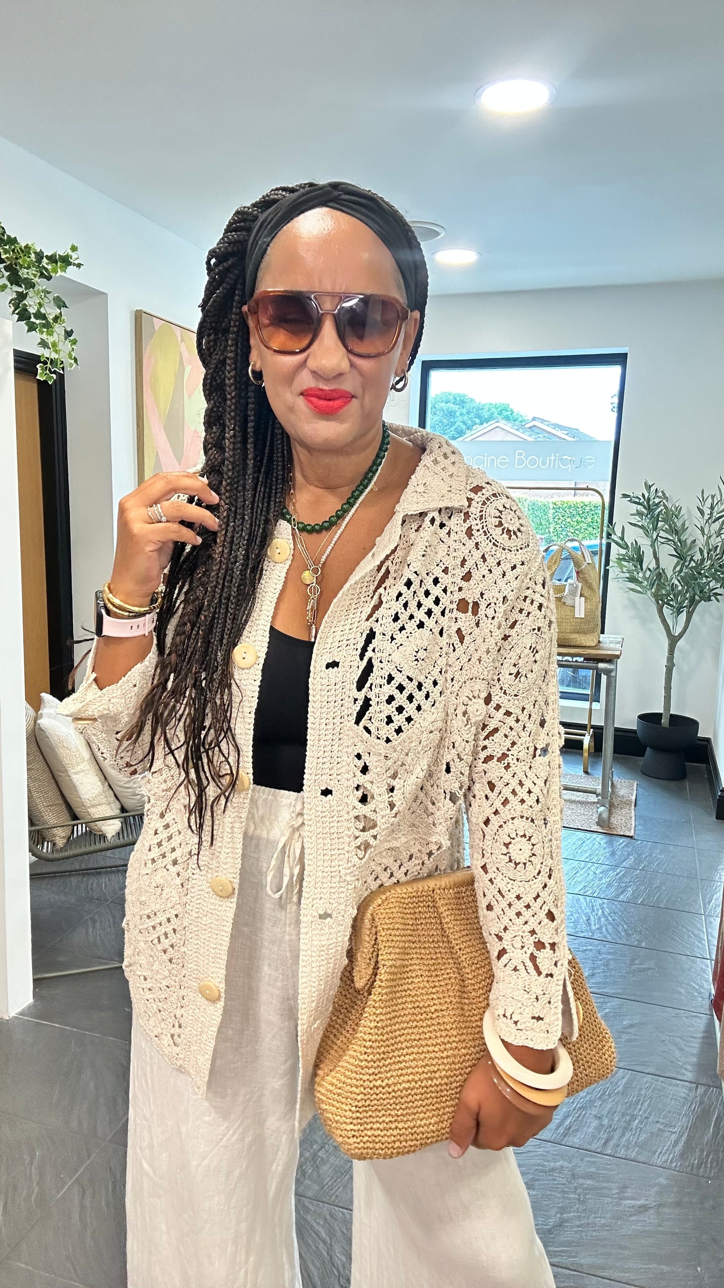 SANTORINI CROCHET 3/4 CARDIGAN IVORY *New