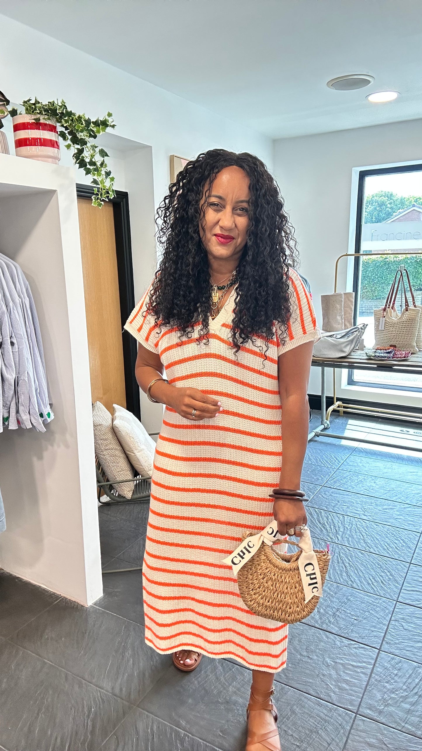BECKS STRIPED KNITTED DRESS ORANGE *New