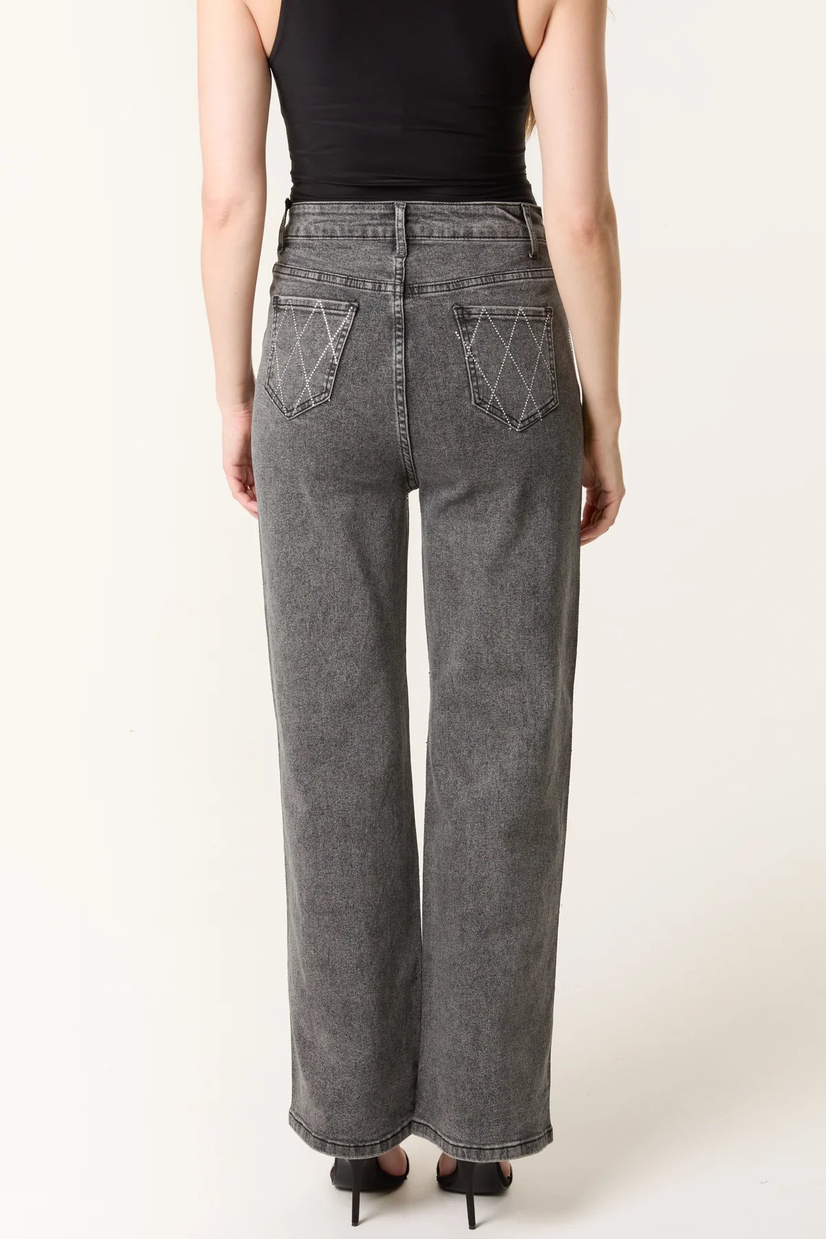 DIAMOND EMBELLISHED BLACK WASH JEANS *New