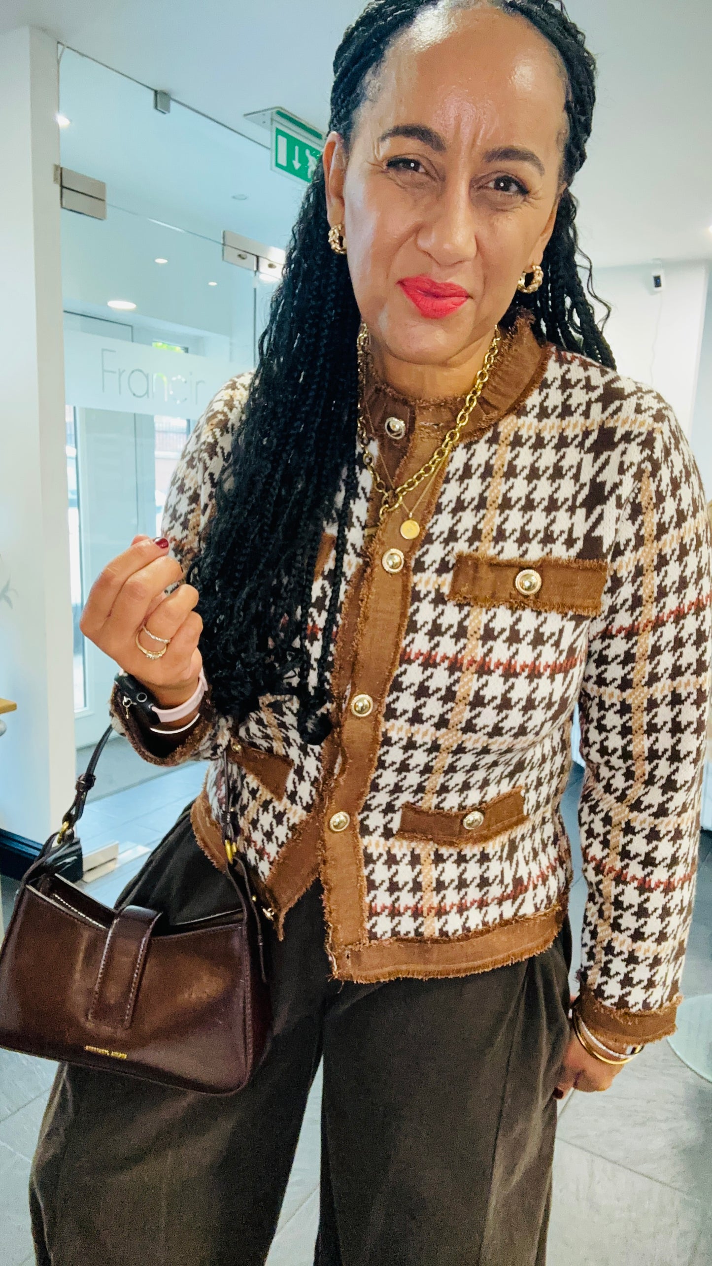 HERITAGE HOUNDSTOOTH CARDIGAN BROWN *New