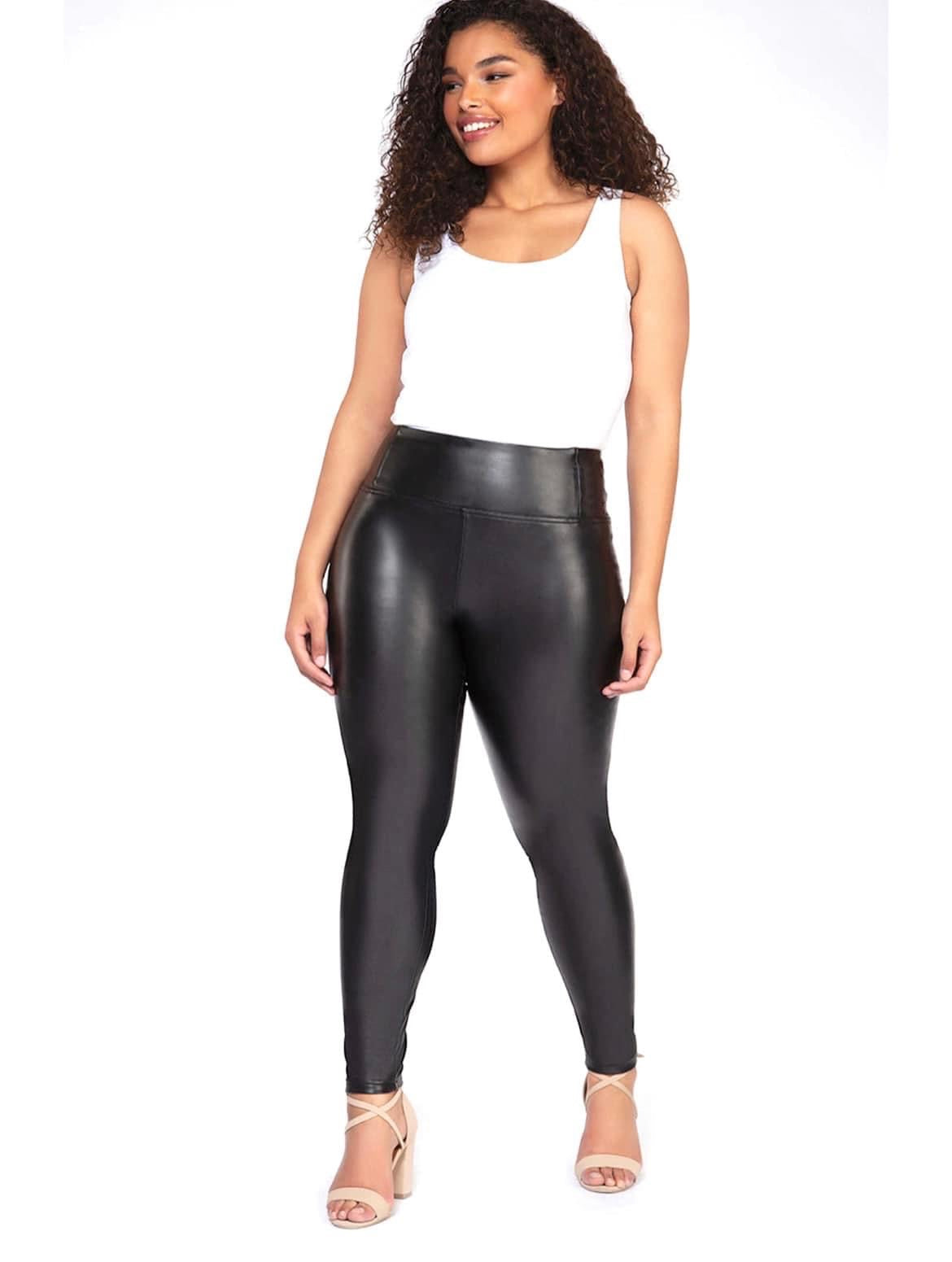 Leather Look High Waisted Leggings--Black, 41% OFF