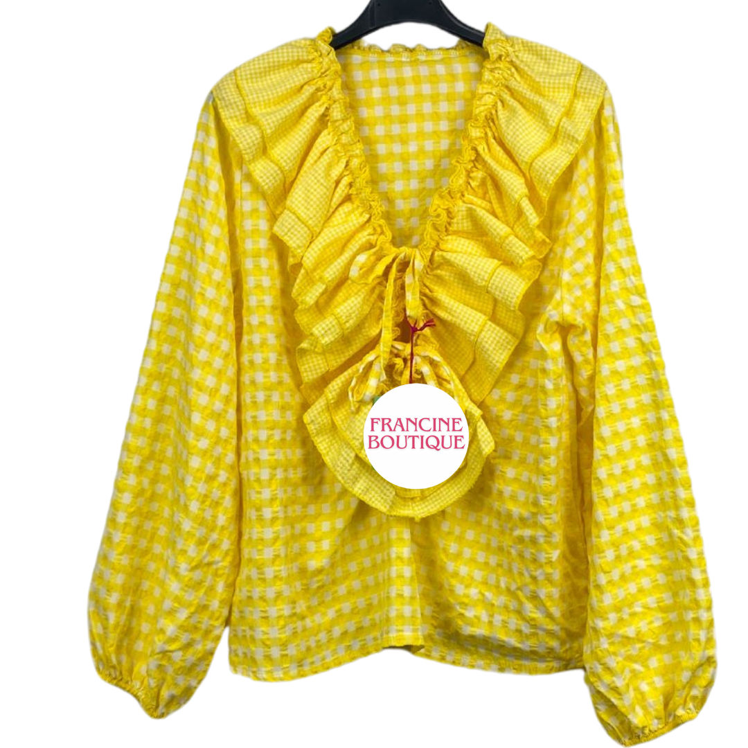 SALE EFFIE GINGHAM FRILL BLOUSE YELLOW