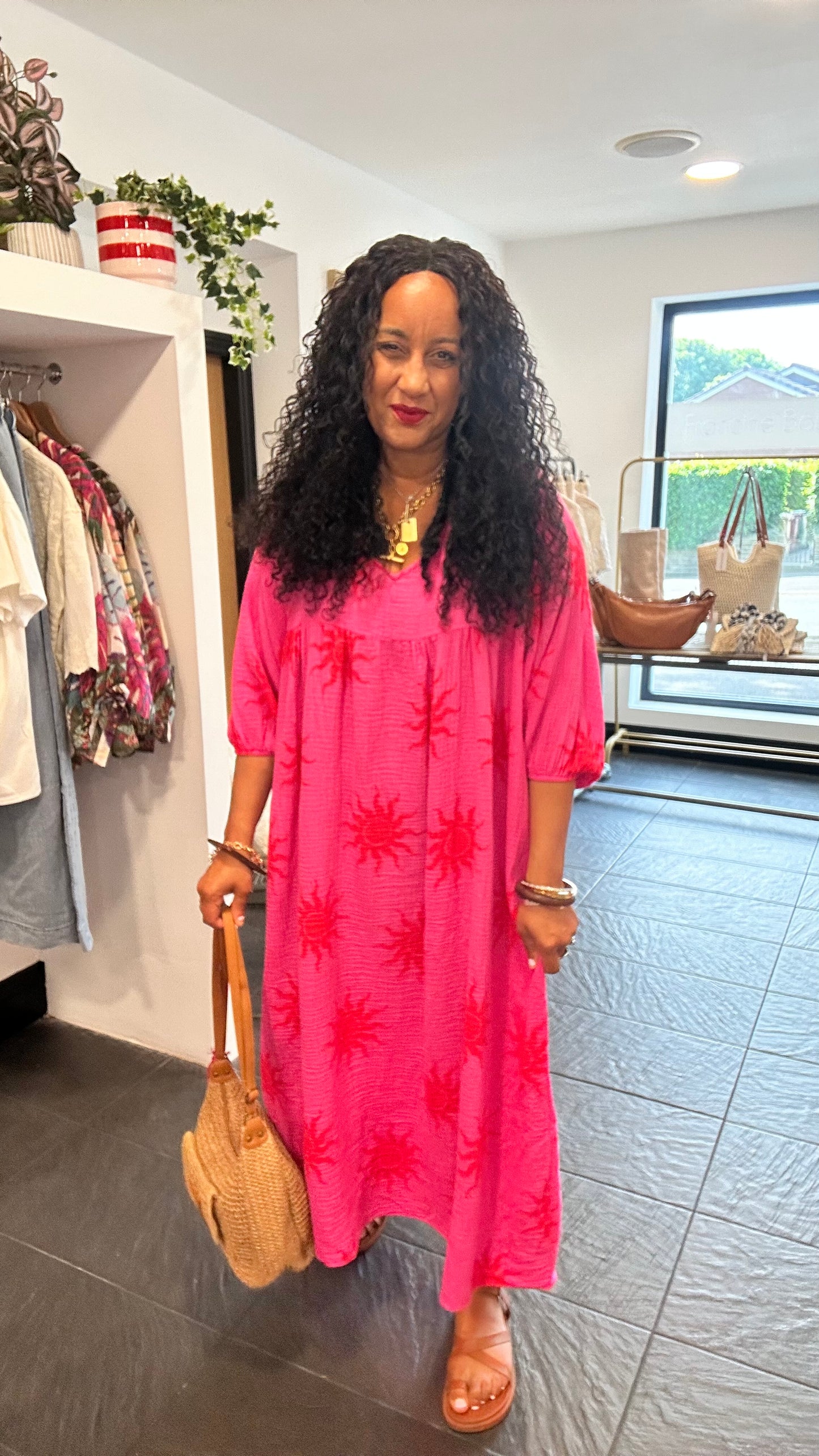 SUNBURST SMOCK DRESS PINK & RED 🩷❤️ *New DISPATCH 26th May