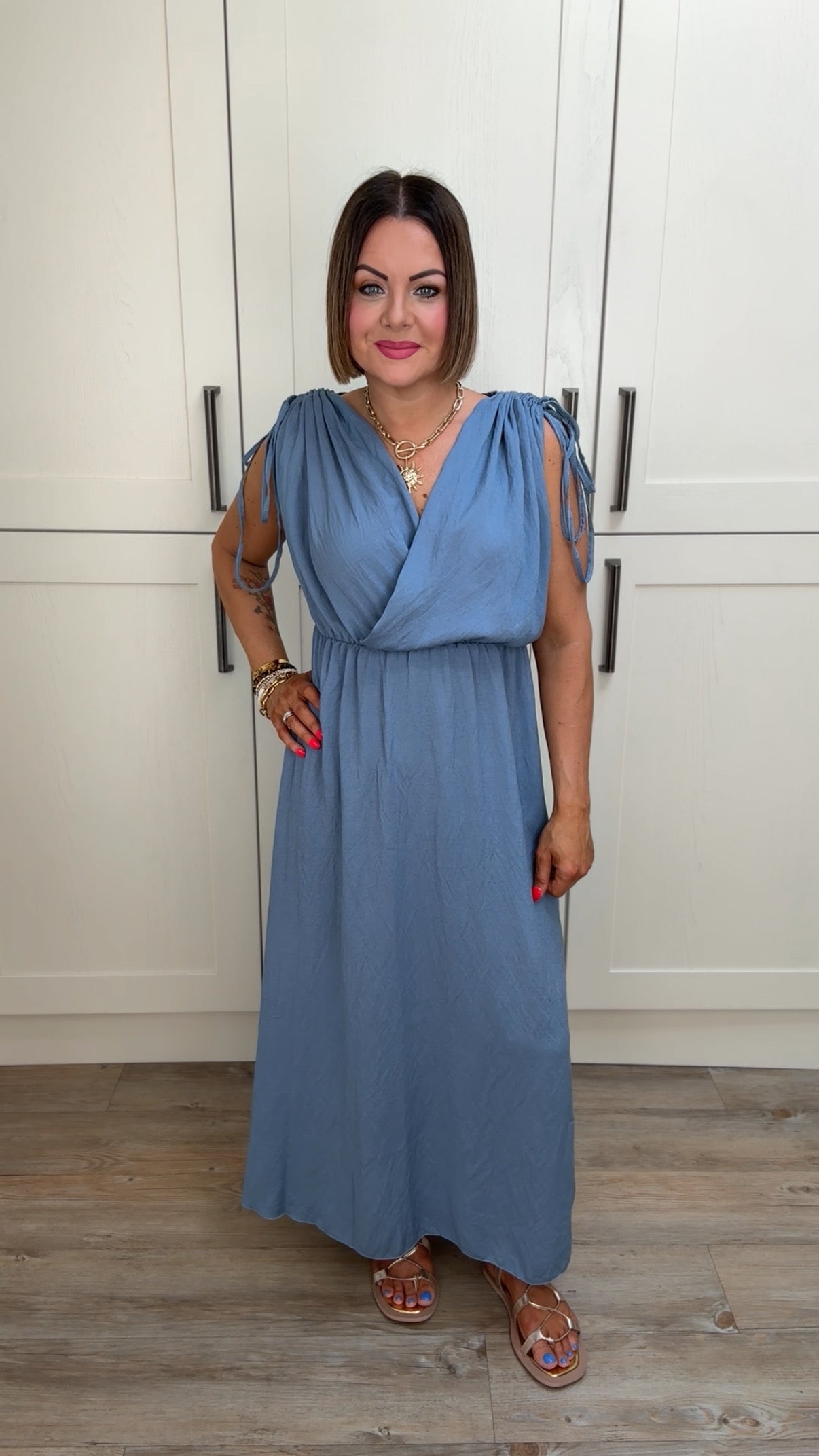 SALE CASSANDRA WRAP FRONT DRESS DENIM BLUE