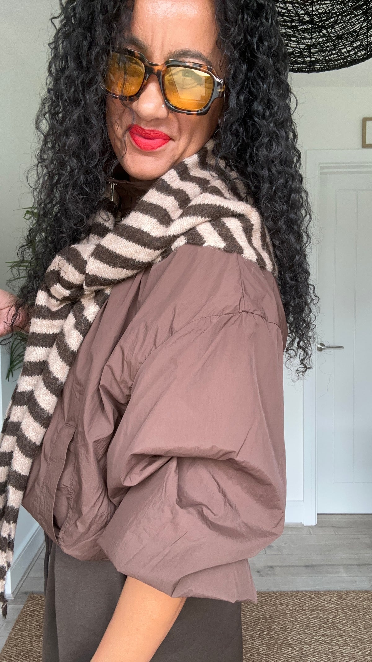 TRIANGLE STRIPE SCARF BROWN & MOCHA *New