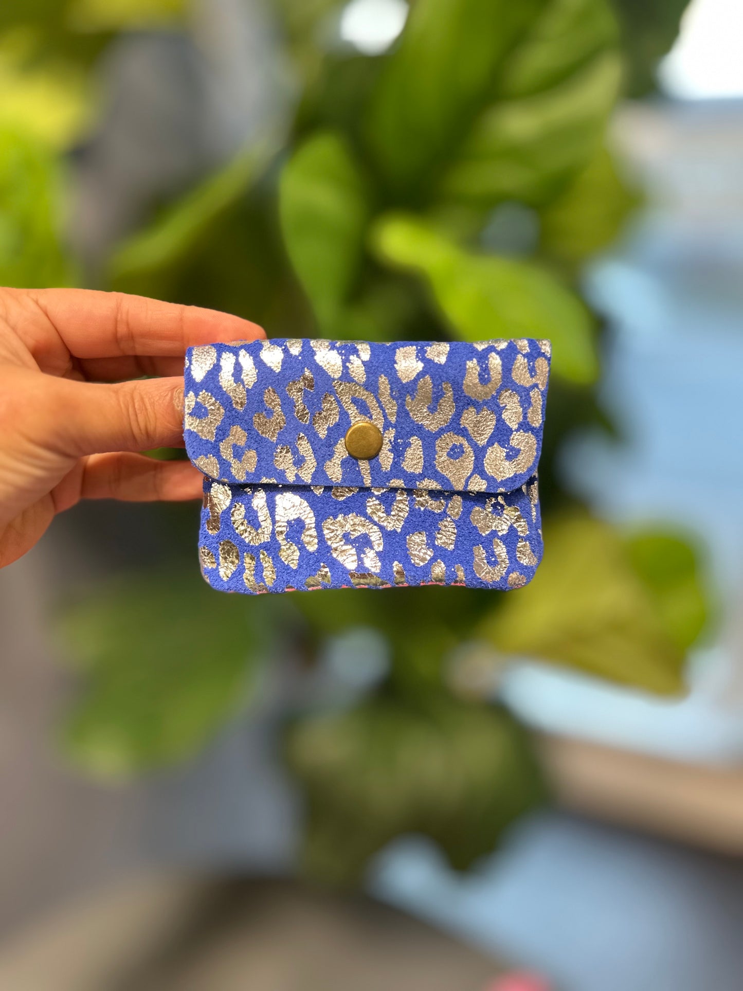 LEOPARD PRINT FOIL COIN PURSE BRIGHT BLUE *New