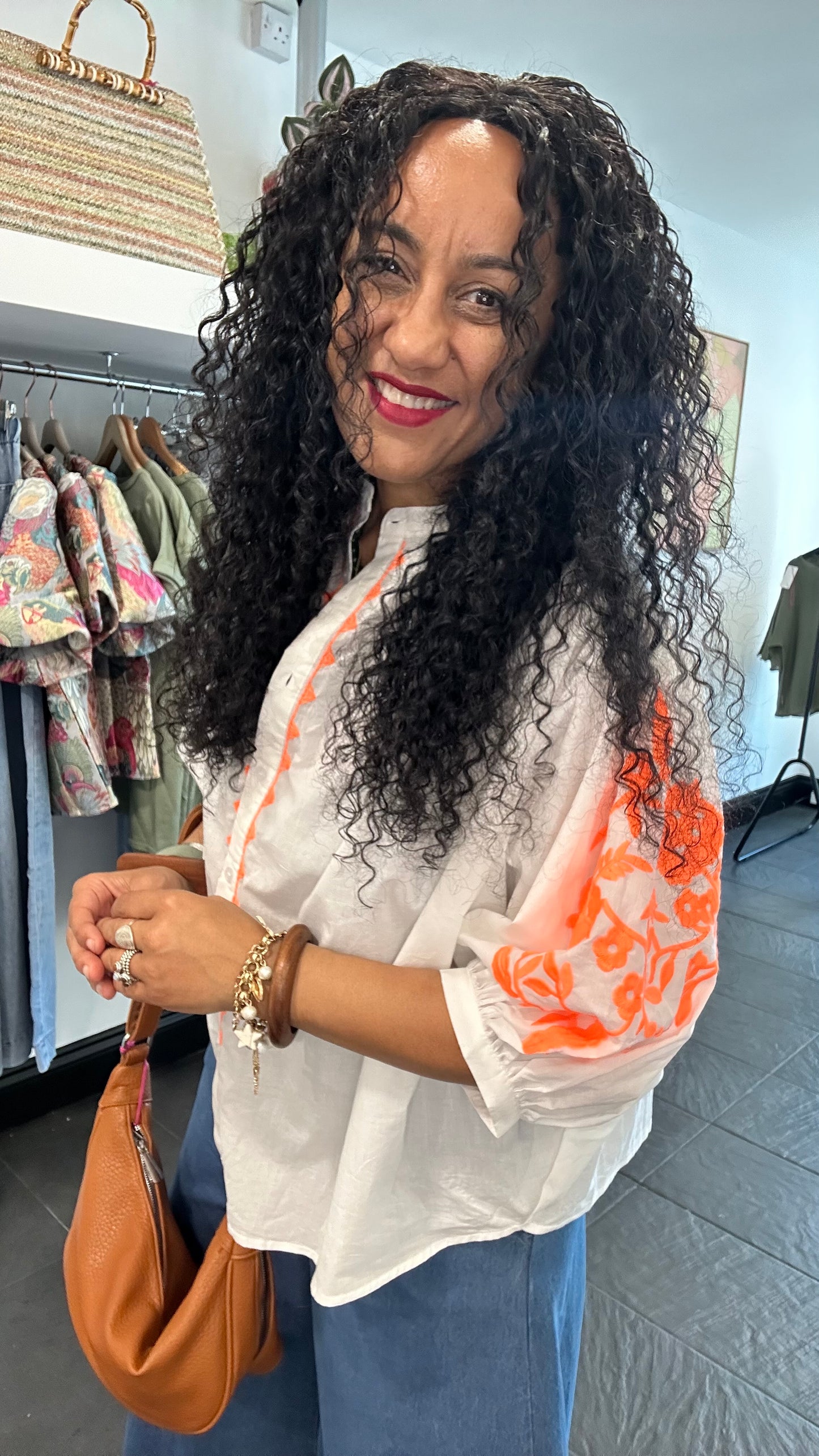 NEON ORANGE 🍊 BOHO BLOUSE WHITE *New