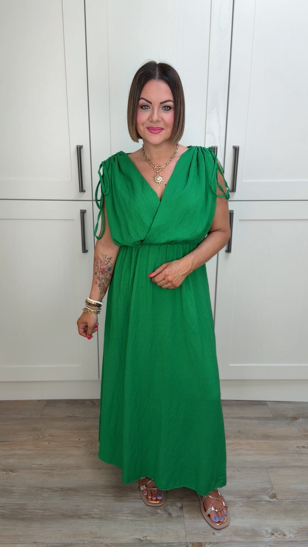SALE CASSANDRA WRAP FRONT DRESS GREEN