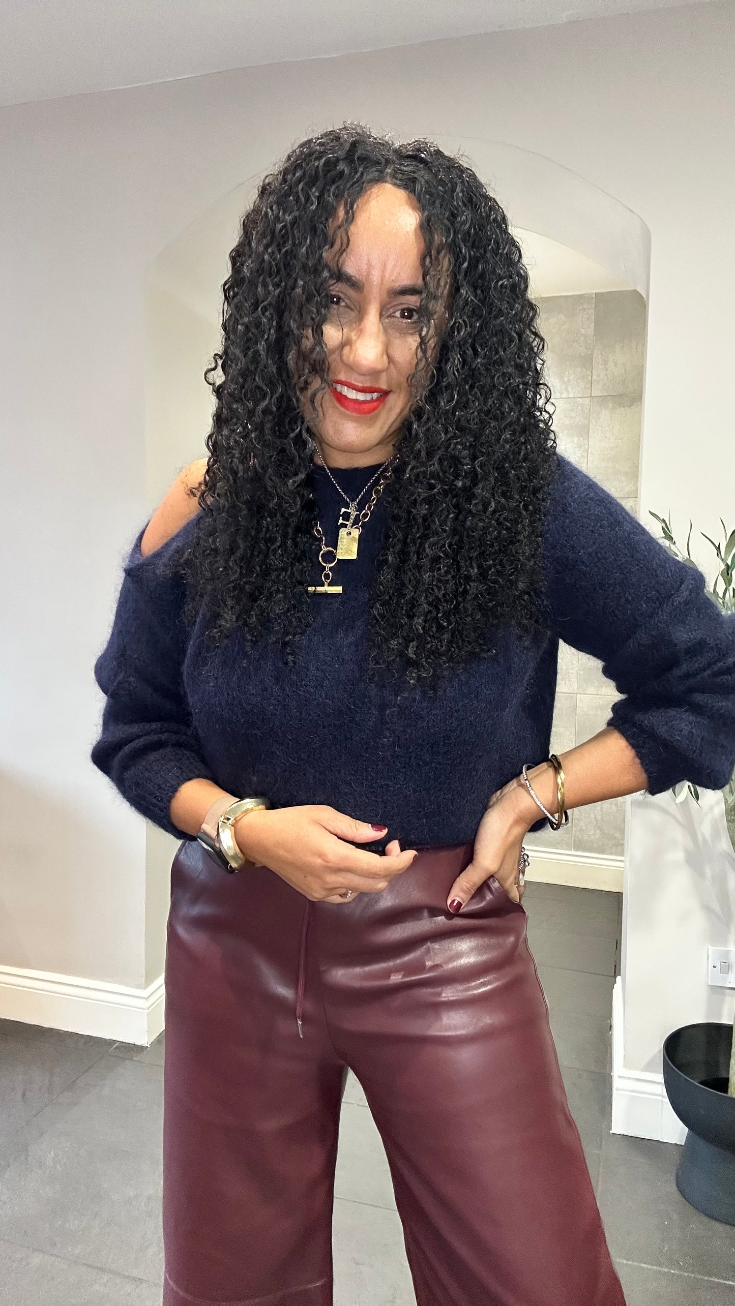 SALE EMMA LUXURY COLD SHOULDER KNITWEAR NAVY
