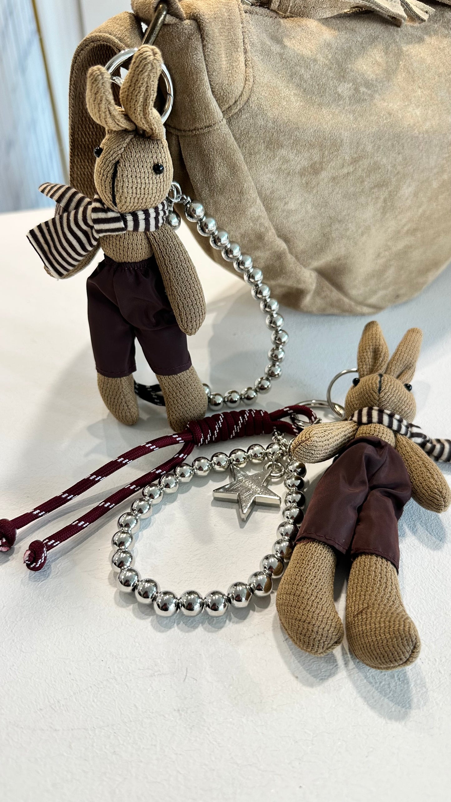 RABBIT BUNNY KEYRING BAG CHARM CHARM BURGUNDY *New