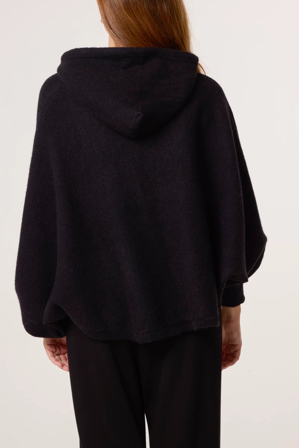 PUFF SLEEVE BOXY KNIT HOODIE BLACK *New