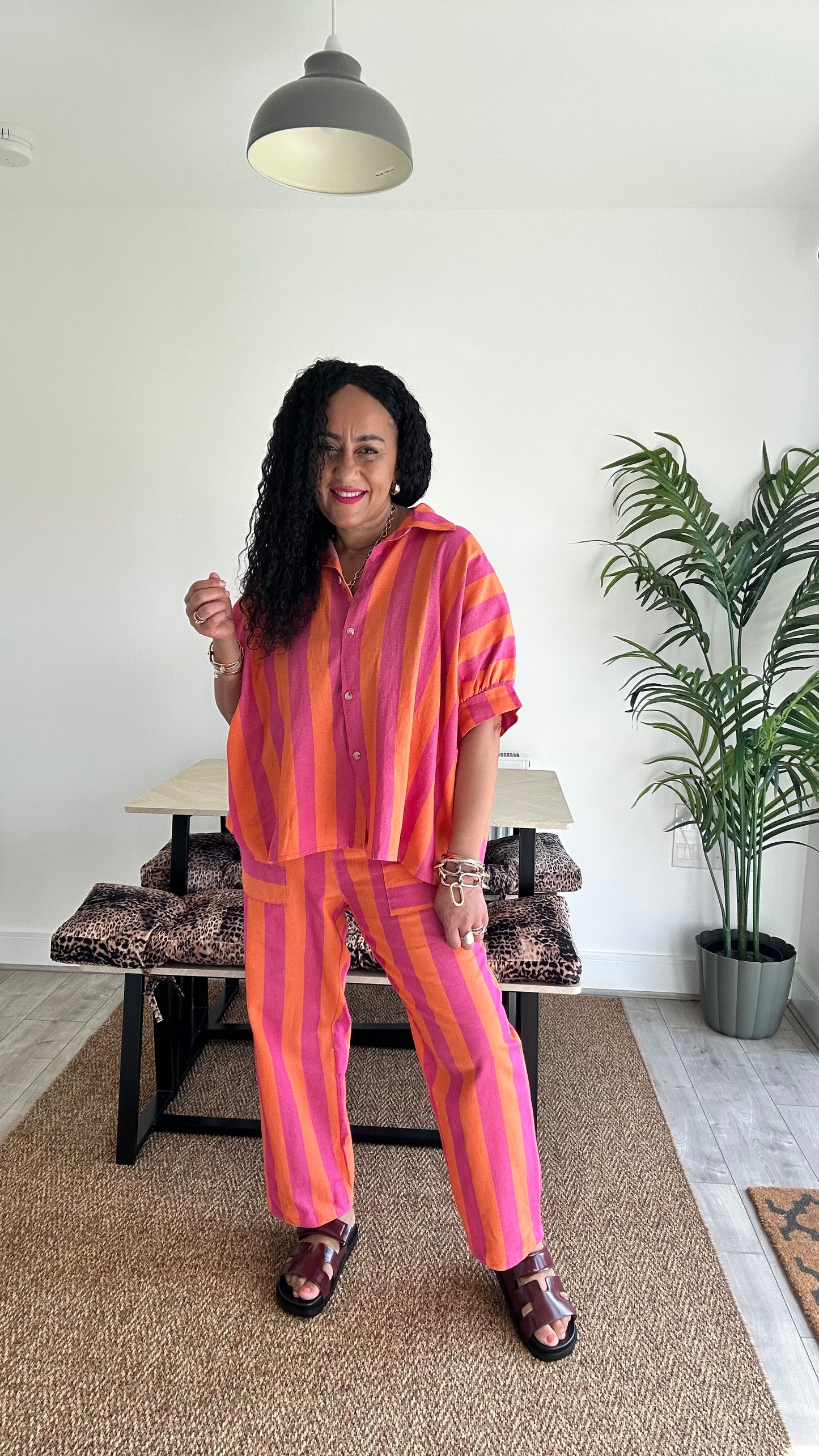 NESSA RETRO STRIPED OVERSIZED SHIRT ORANGE & PINK 🍊🩷 *New
