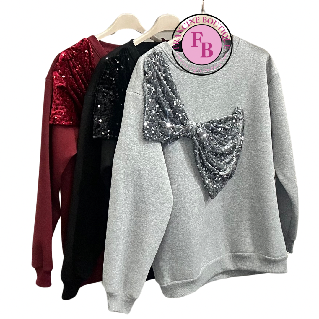 SALE TILLY SEQUIN BOW SWEATER GREY