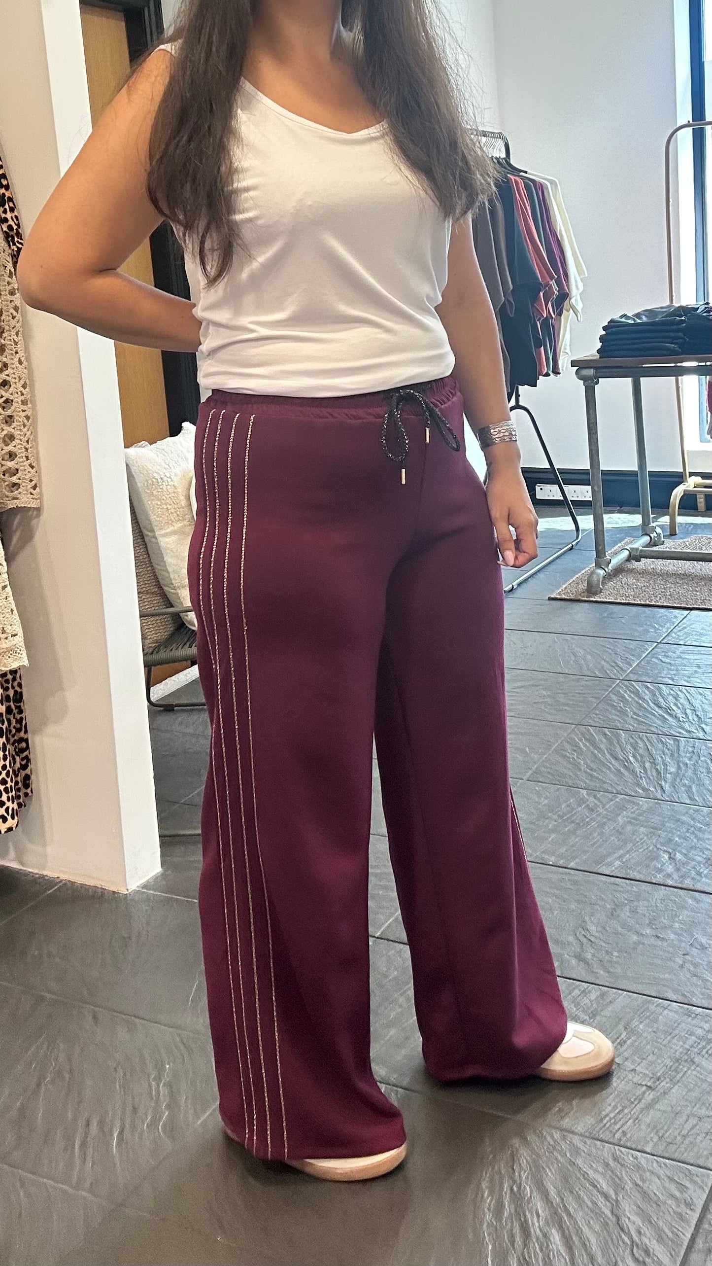 WIDE LEG JOGGERS GOLD TRIM MULBERRY *New