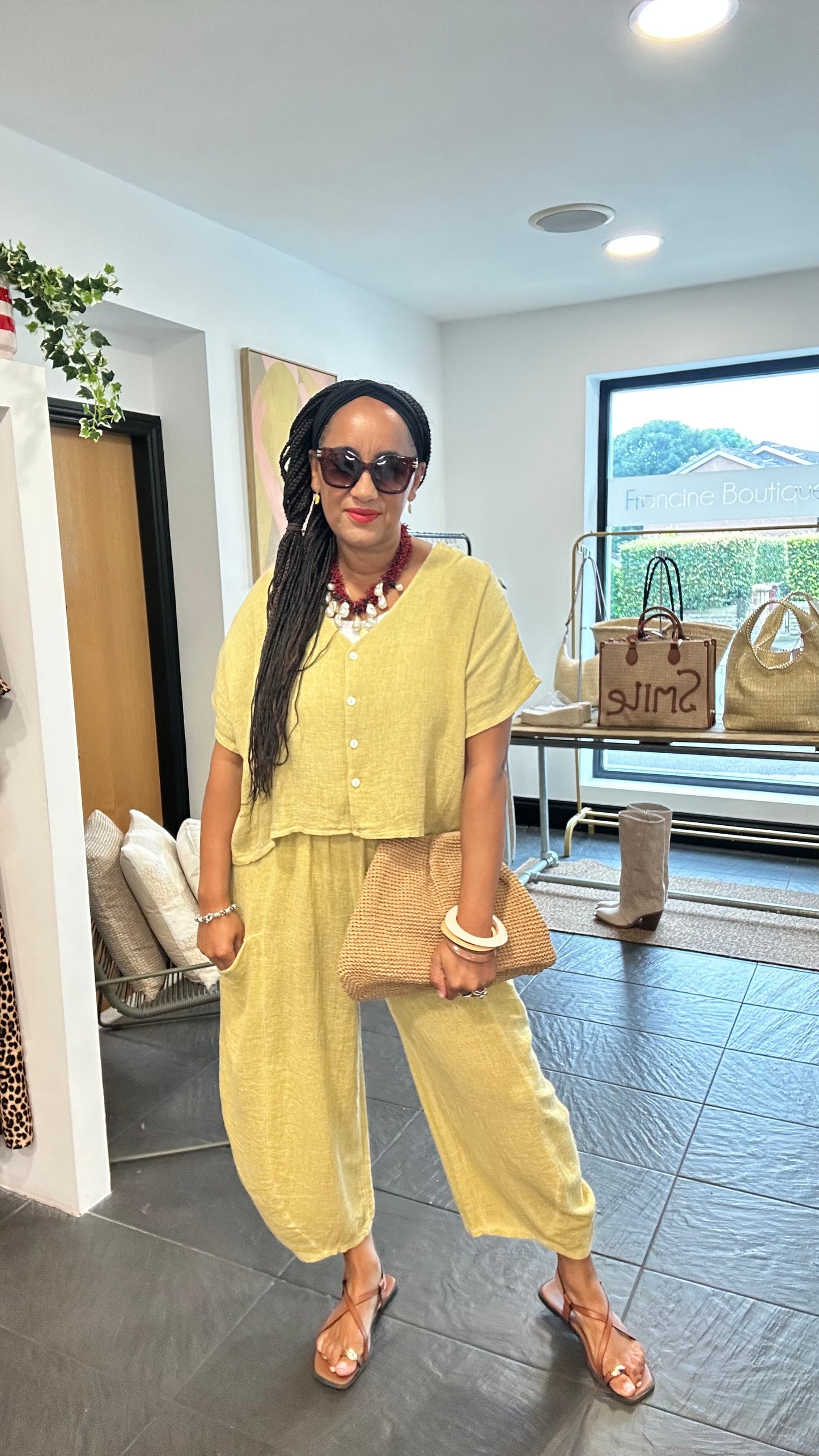 SALE DERBY LINEN OVERSIZED BOXY TOP SUNFLOWER YELLOW