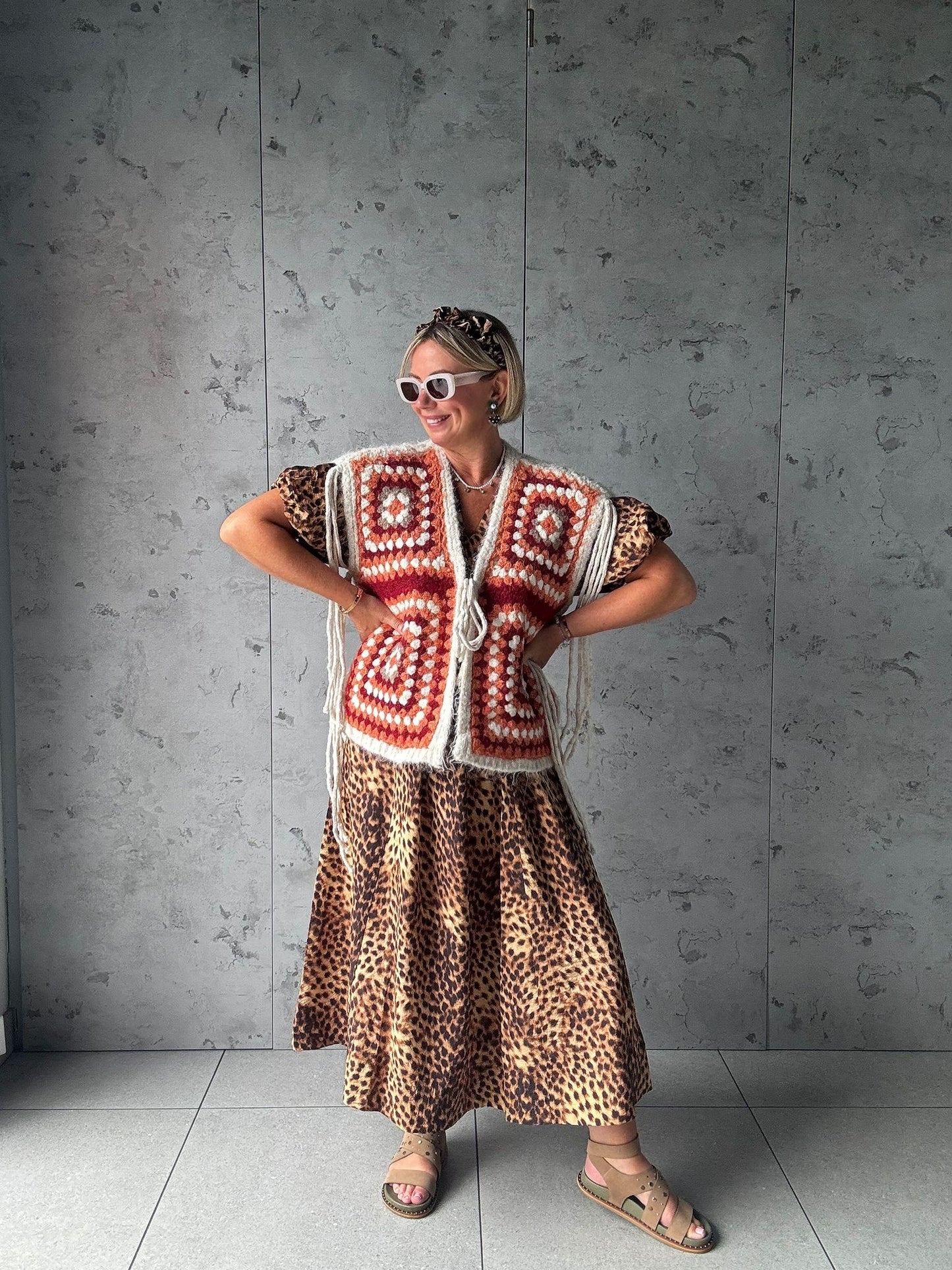 NAVAJO TASSEL OVERSIZED WAISTCOAT CREAM & TERRACOTTA *New