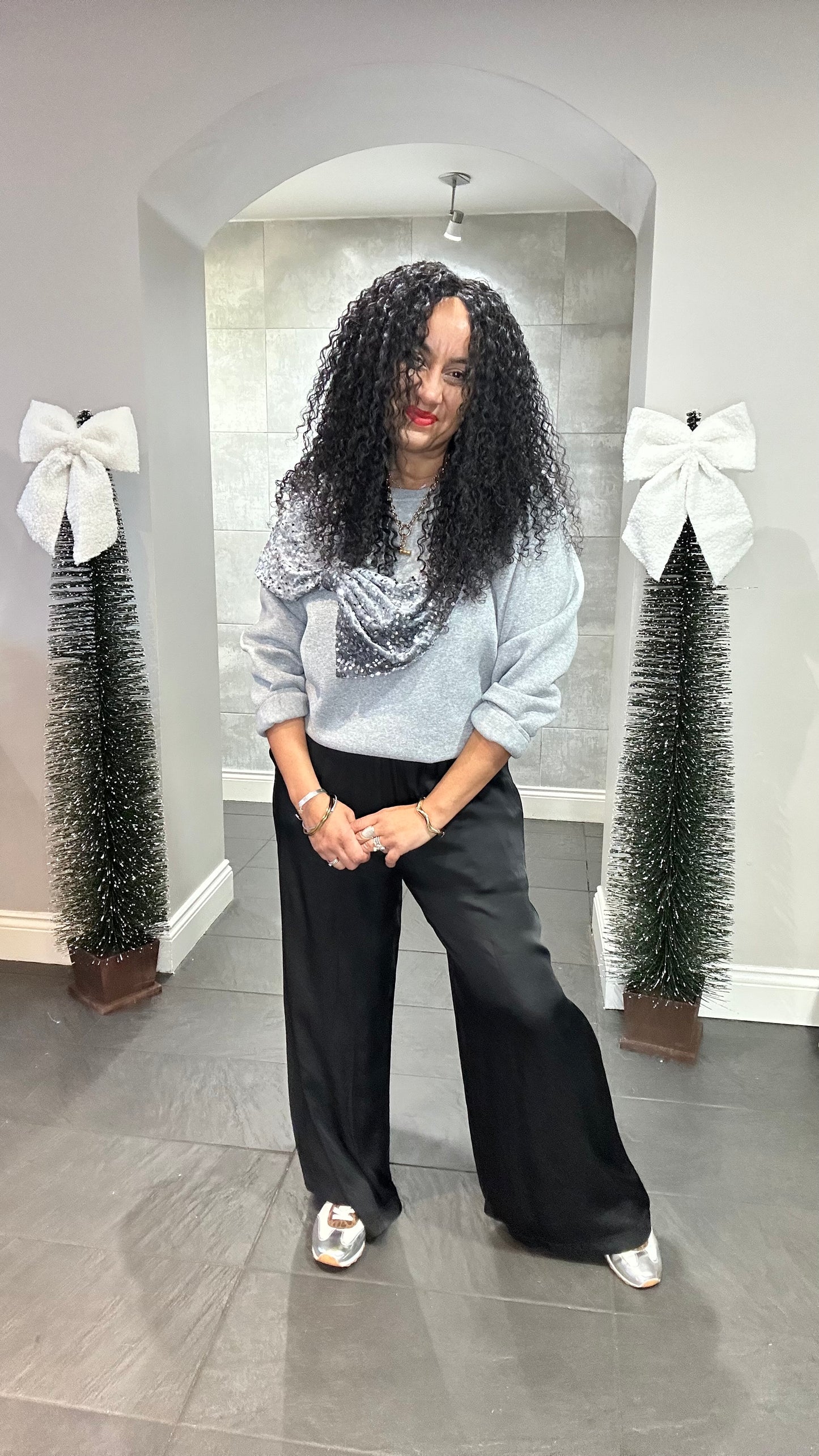 SALE TILLY SEQUIN BOW SWEATER GREY