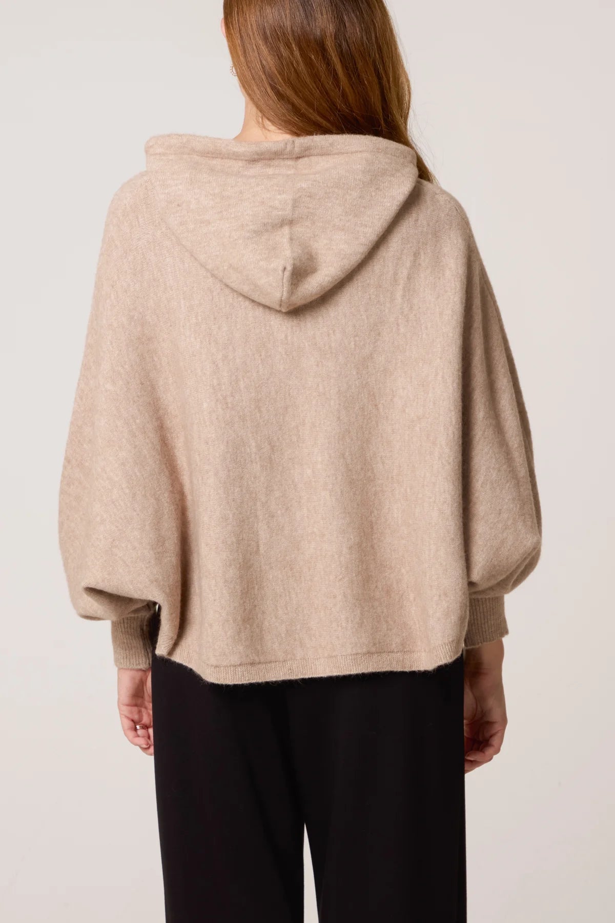 PUFF SLEEVE BOXY KNIT HOODIE MOCHA *New