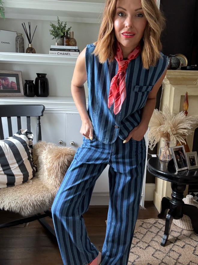 SALE JAZ DENIM BLUE STRIPE WAISTCOAT *New & Trending