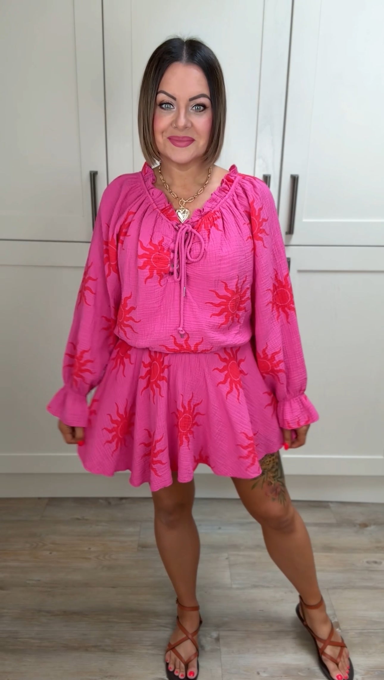 SALE SUNBURST PLAYSUIT PINK & RED