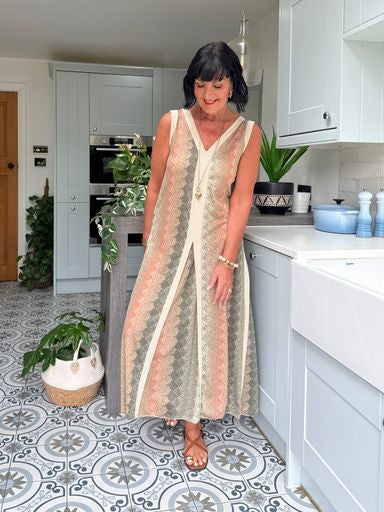 SAFI WOVEN MAXI DRESS GREEN & CREAM *New